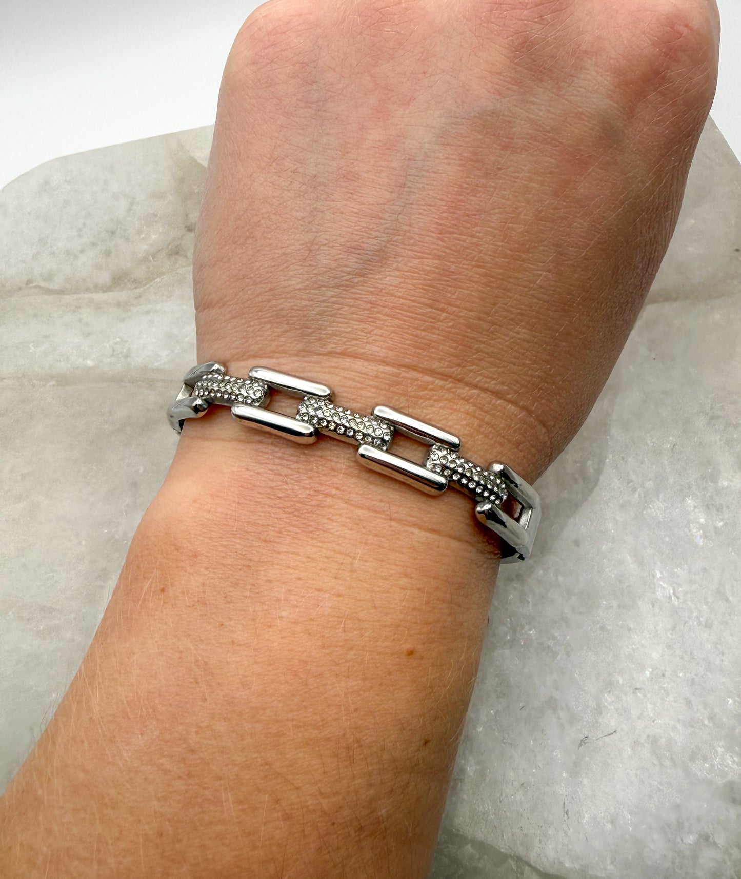 Silver Stainless Steel Chain Link Bangle Bracelet