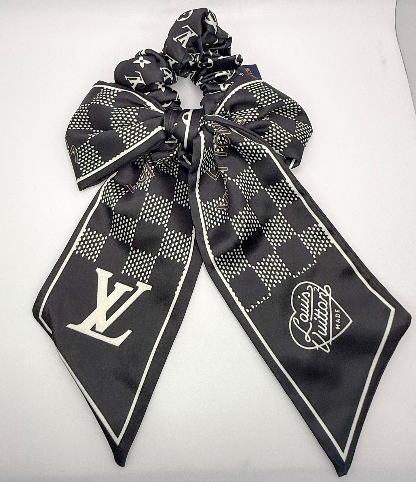 LV Designer Scrunchie Hair Tie with Removable mini Scarf Hair Ribbon