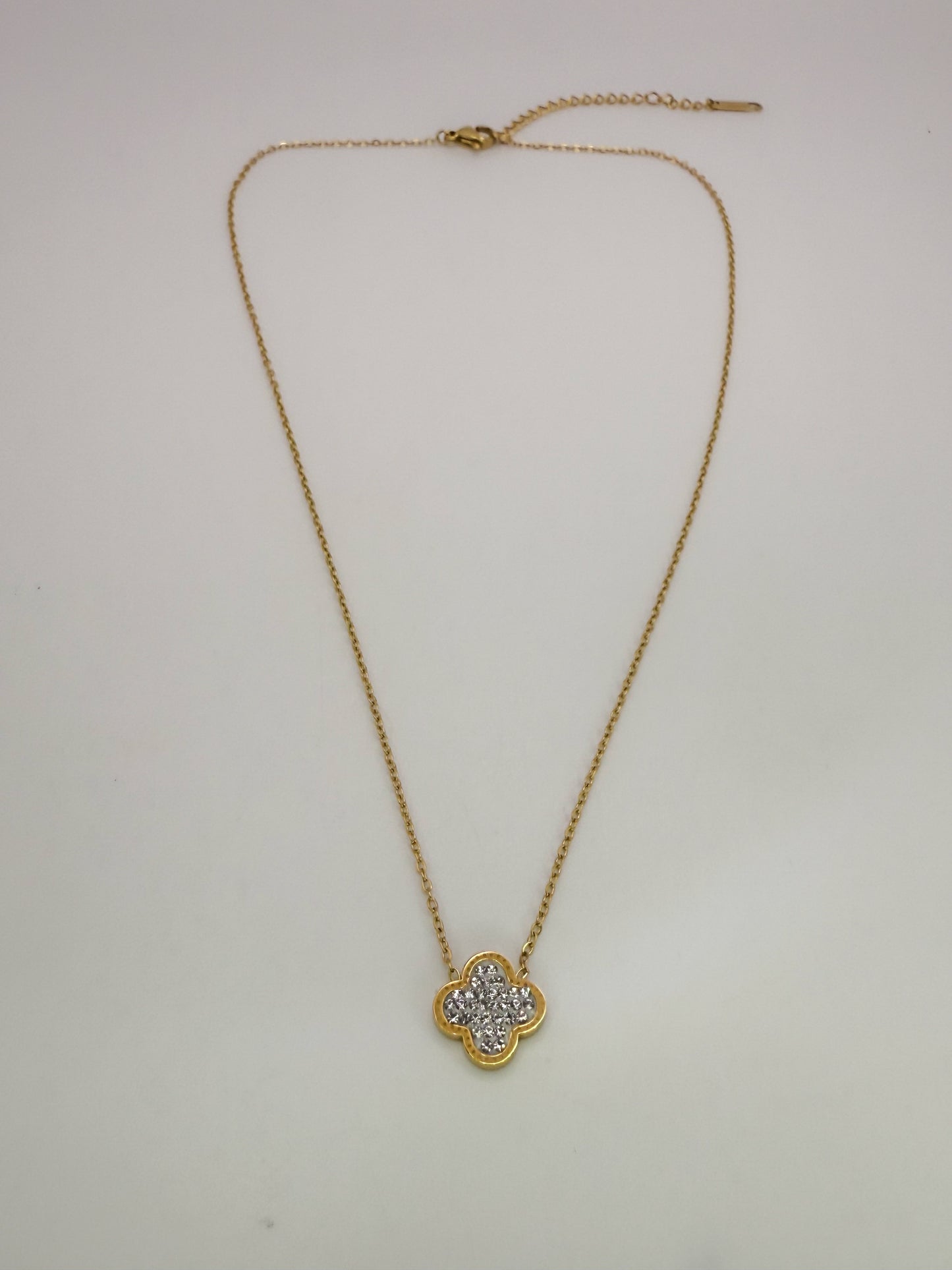 Gold Single LV Designer Clover Bling Necklace