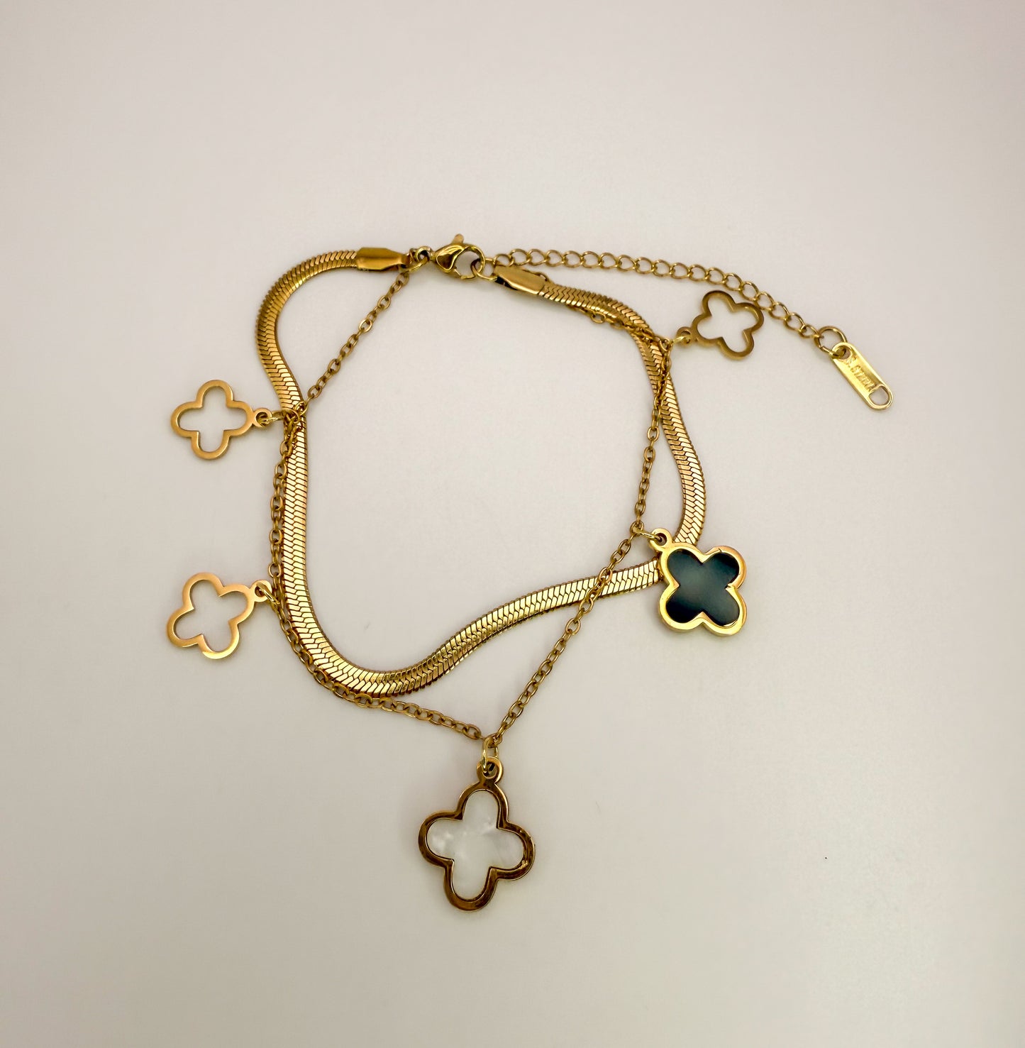 Double Layered Gold LV Designer Clover Design Adjustable Bracelet