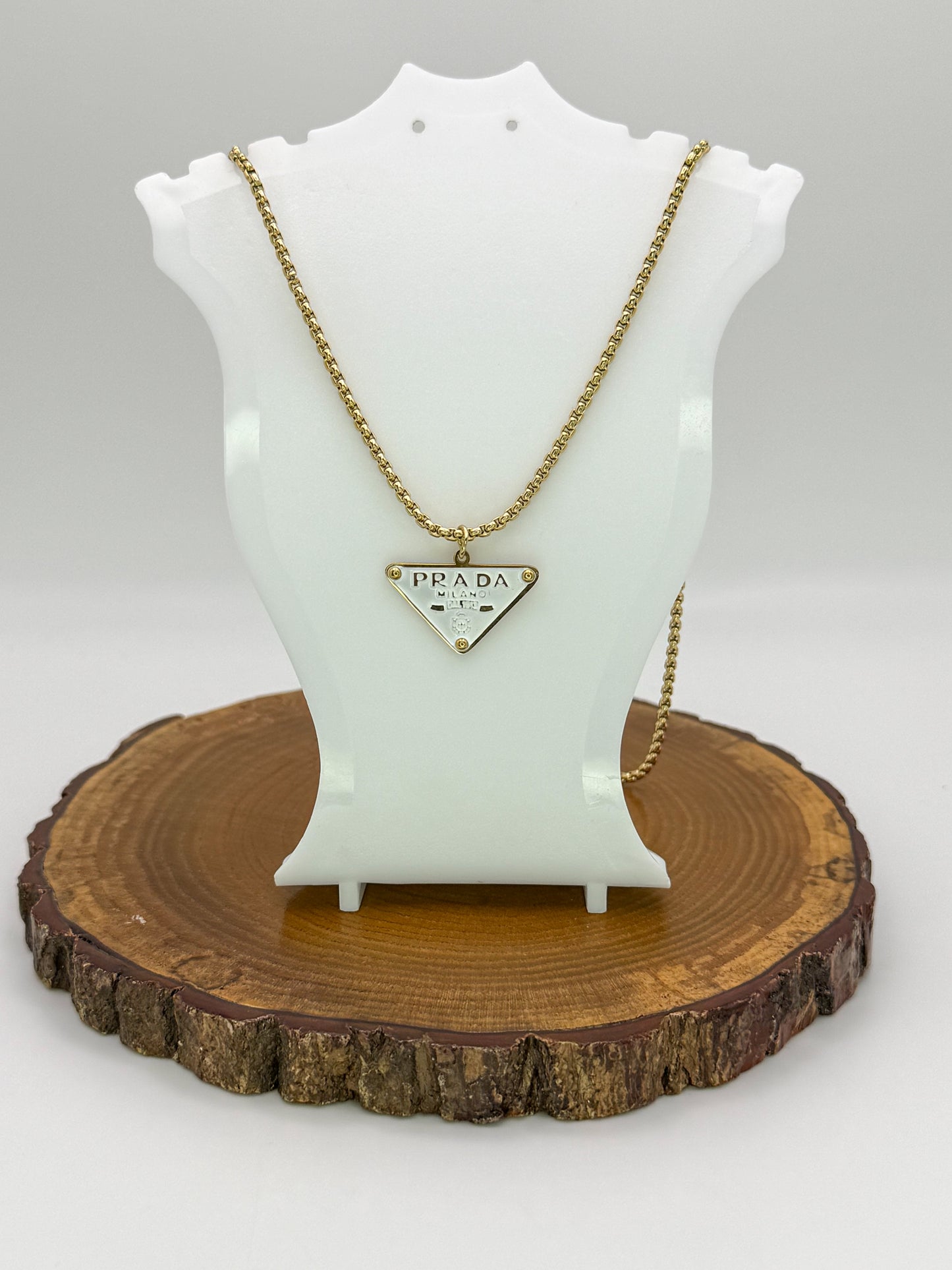 Gold Prada Designer Pendant Stainless Steel Necklace