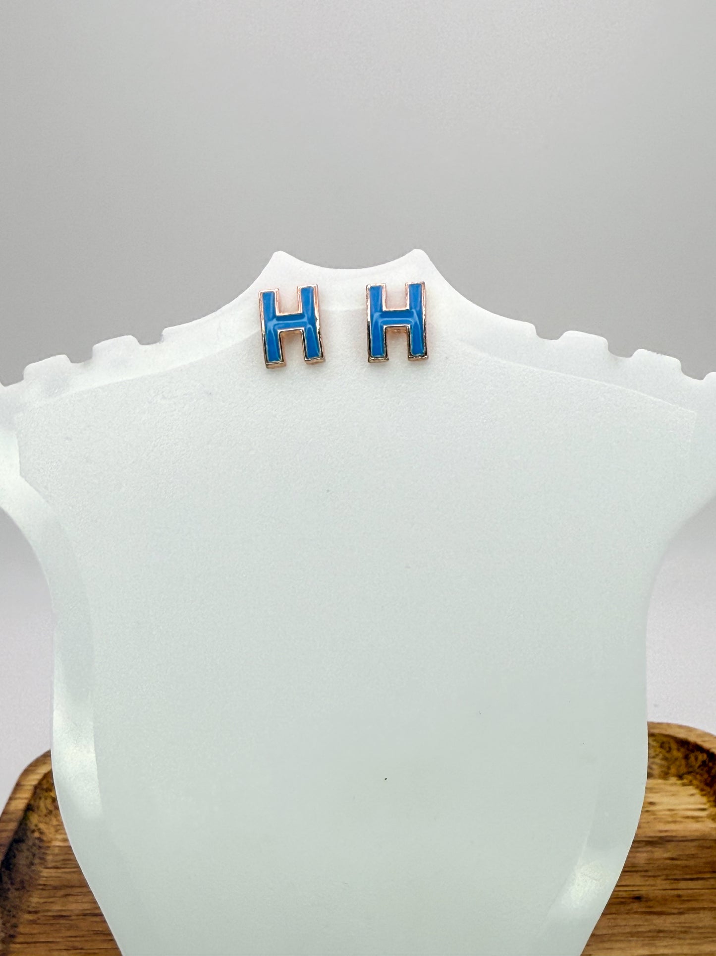 Hermes Blue Gold Stud Earrings