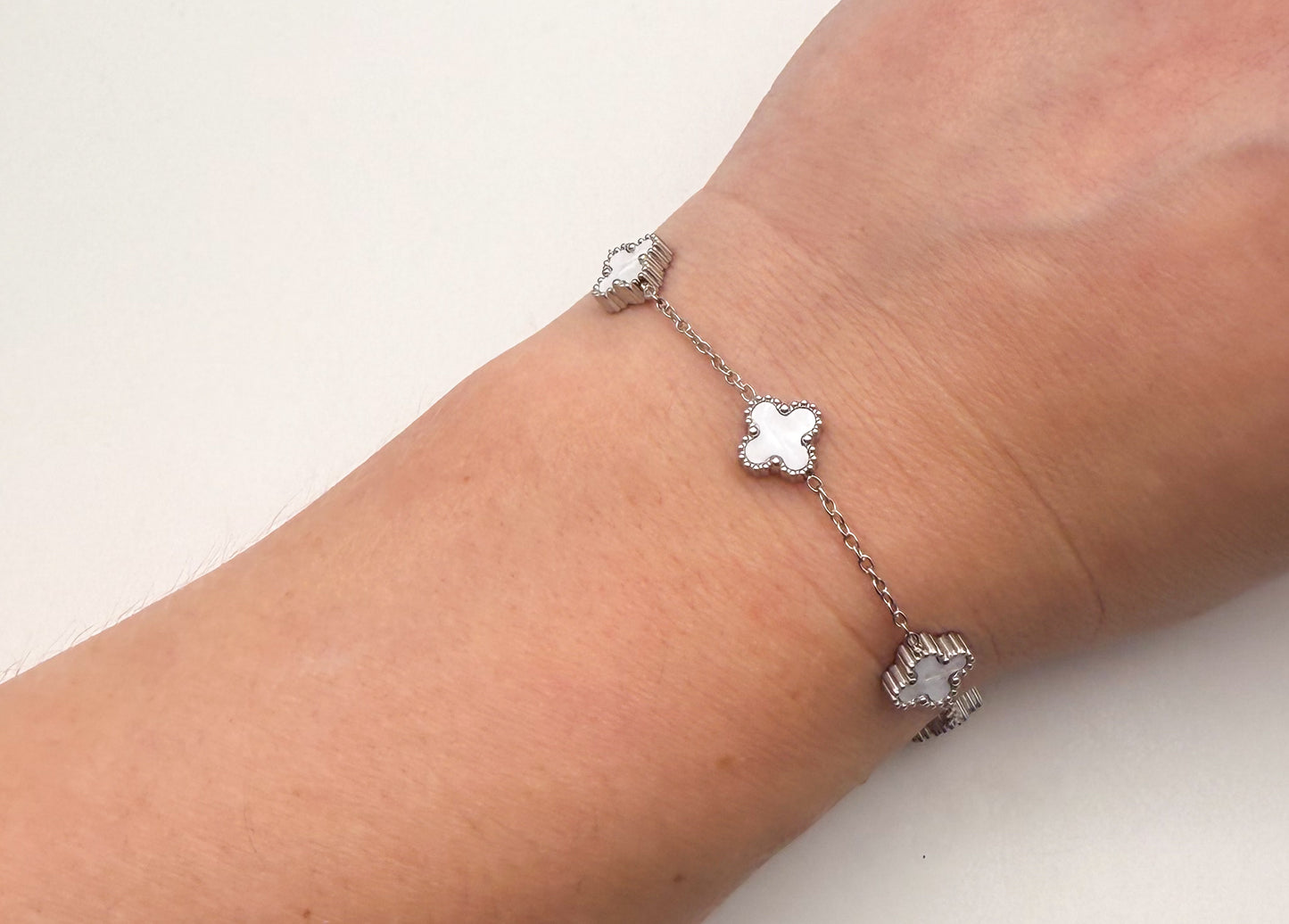 Mini Silver Clover Chain Link Adjustable Bracelets