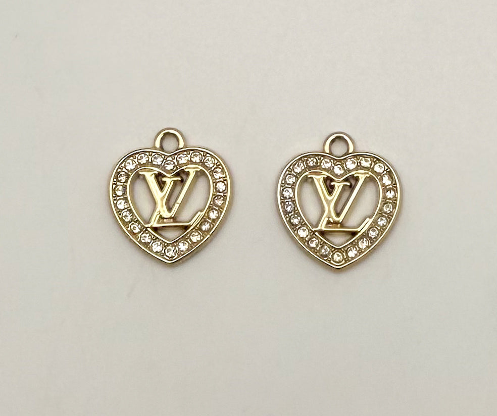 Gold & Silver LV Designer Heart DIY Charm Pendants