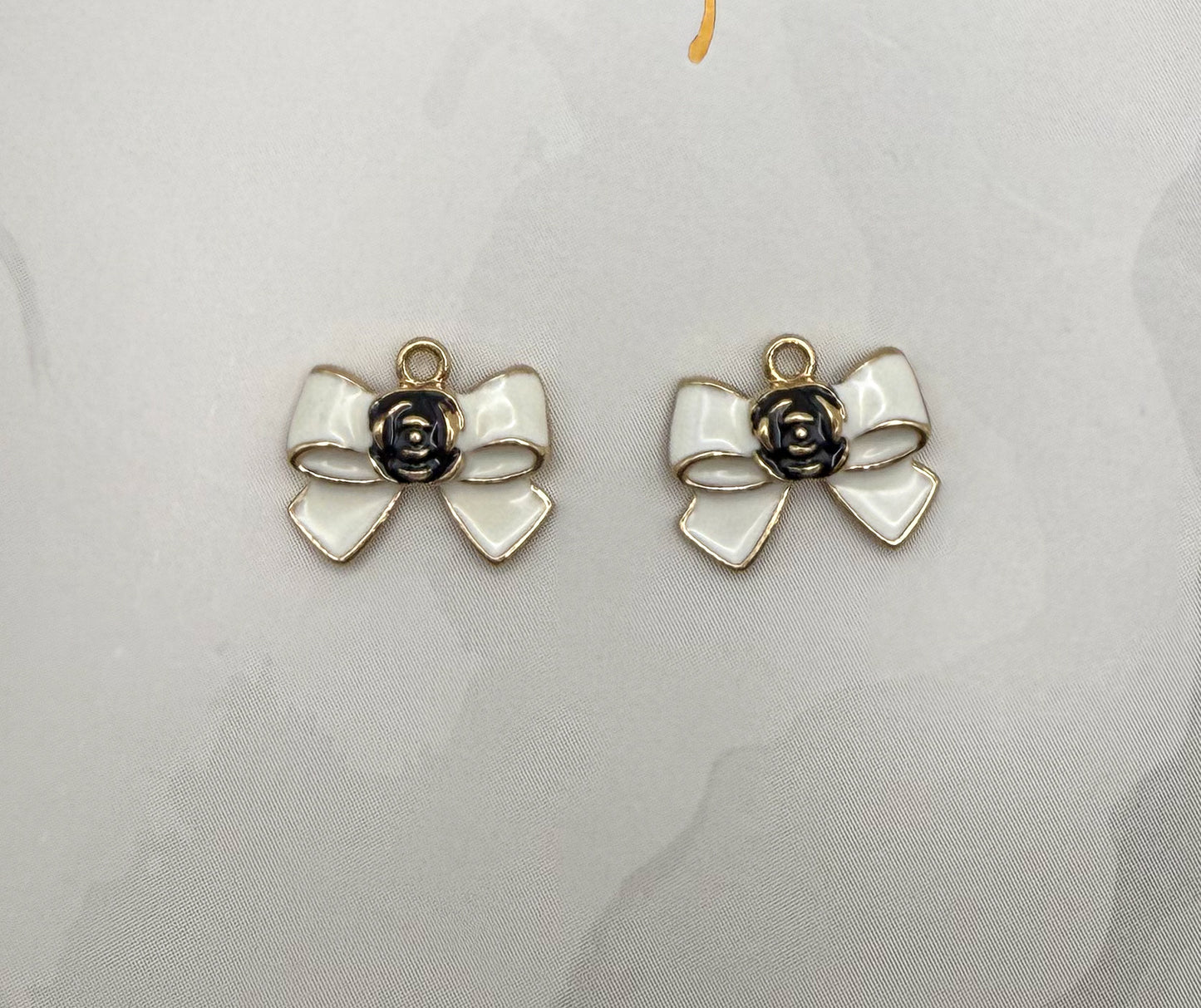 CC Inspired Gold Black & White Flower Bow tie DIY Metal Charm