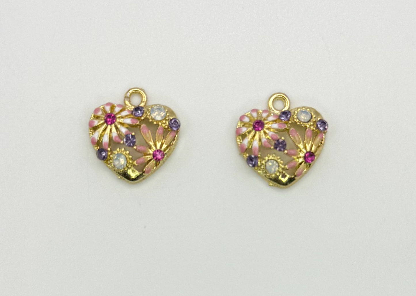 High Quality Gold Flower n Rhinestone Heart DIY Charm