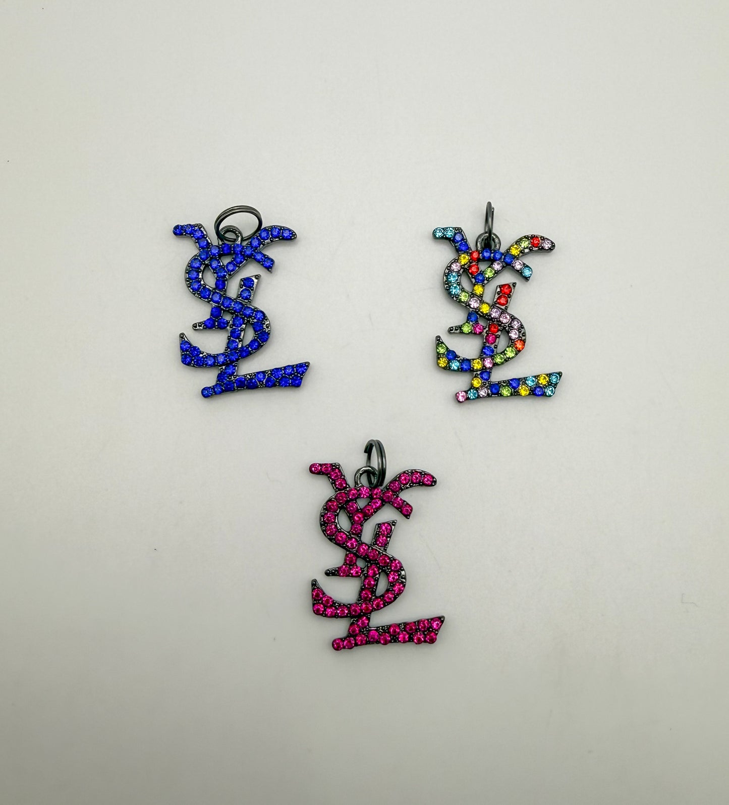 Big YSL Designer Rhinestone covered Black Metal DIY Pendant Charms