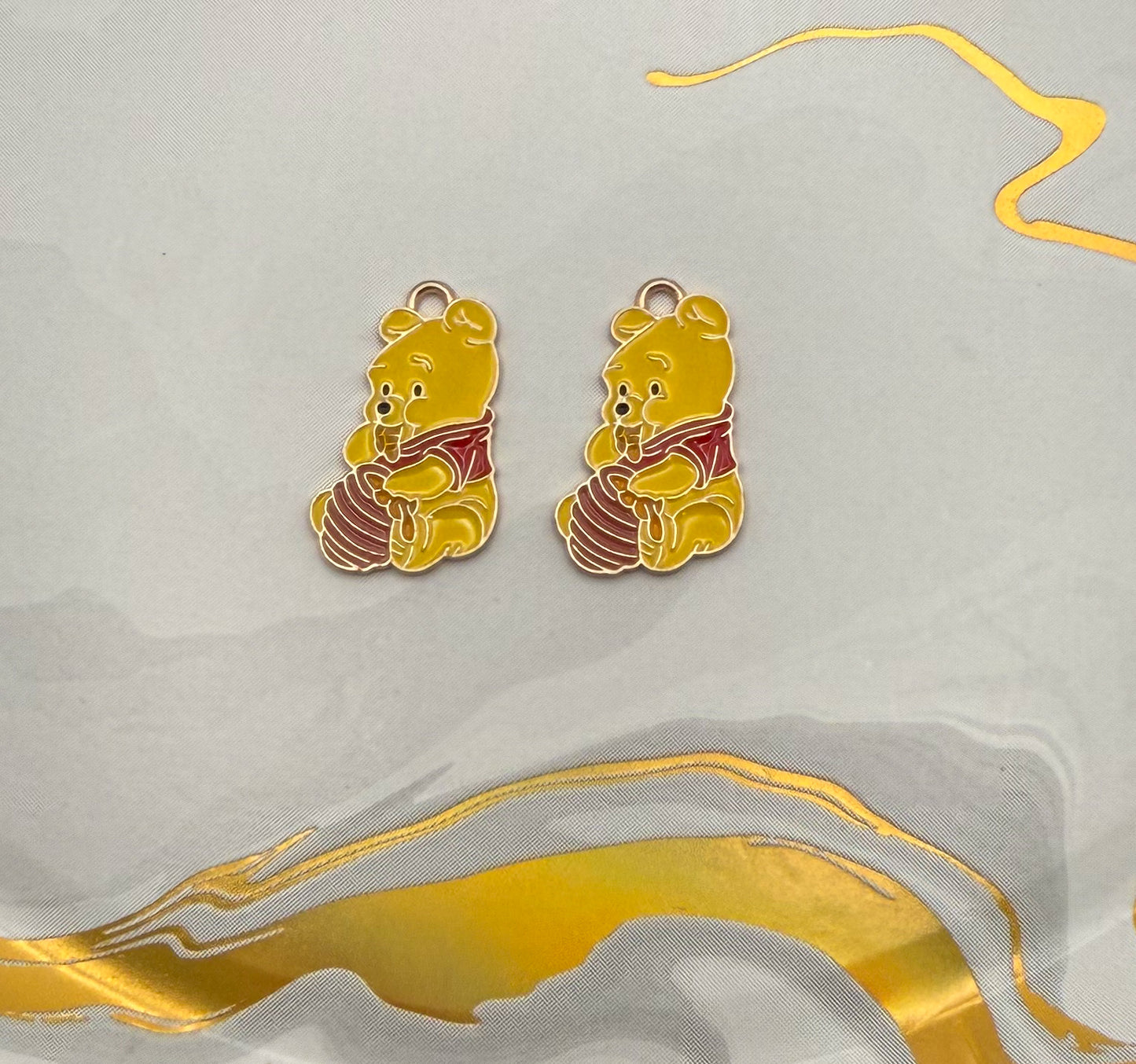 Winnie the Pooh Bear Eating Honey DIY Gold Metal Charm