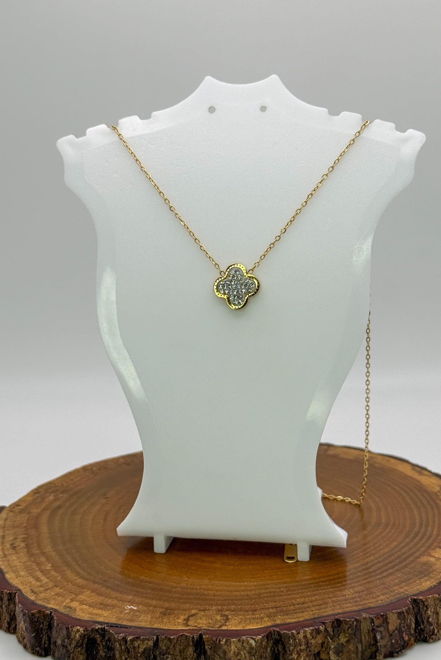 Gold Single LV Designer Clover Bling Necklace