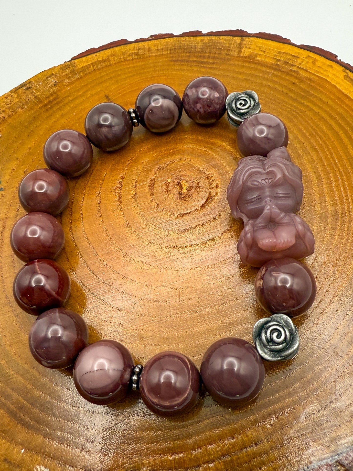 Natural Purple Alashan Agate Gemstone Phoenix Girl Adjustable Stretch Bracelet