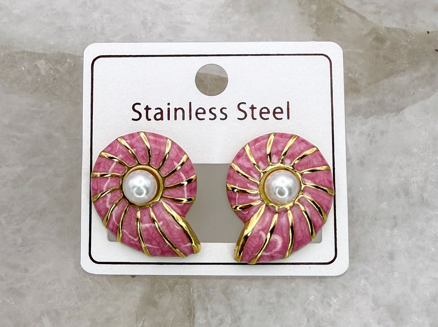 Enameled Colorful Snail Shell Gold Stainless Steel Statement Stud Earrings