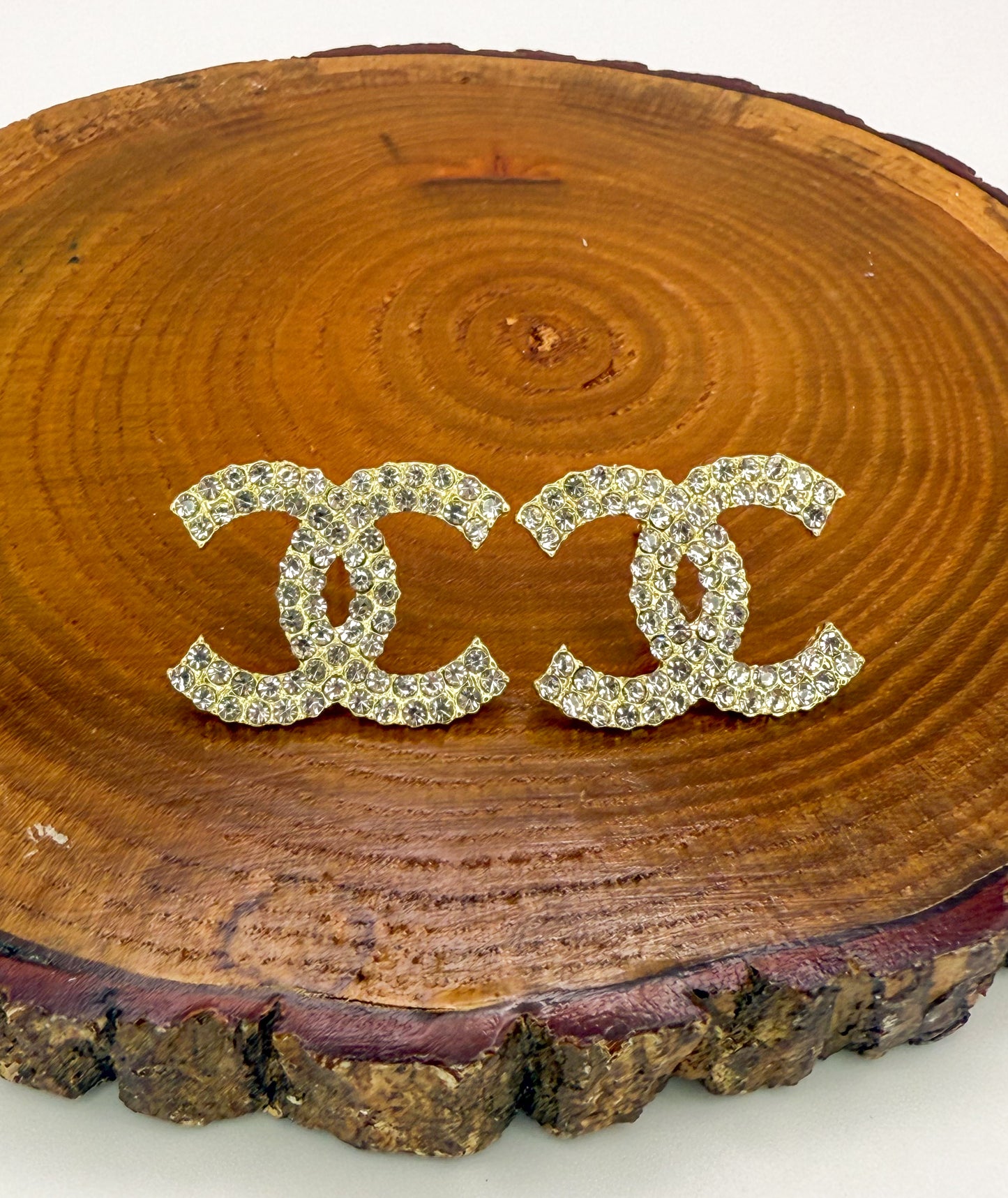 Gold CC Statement Bling Stud Earrings