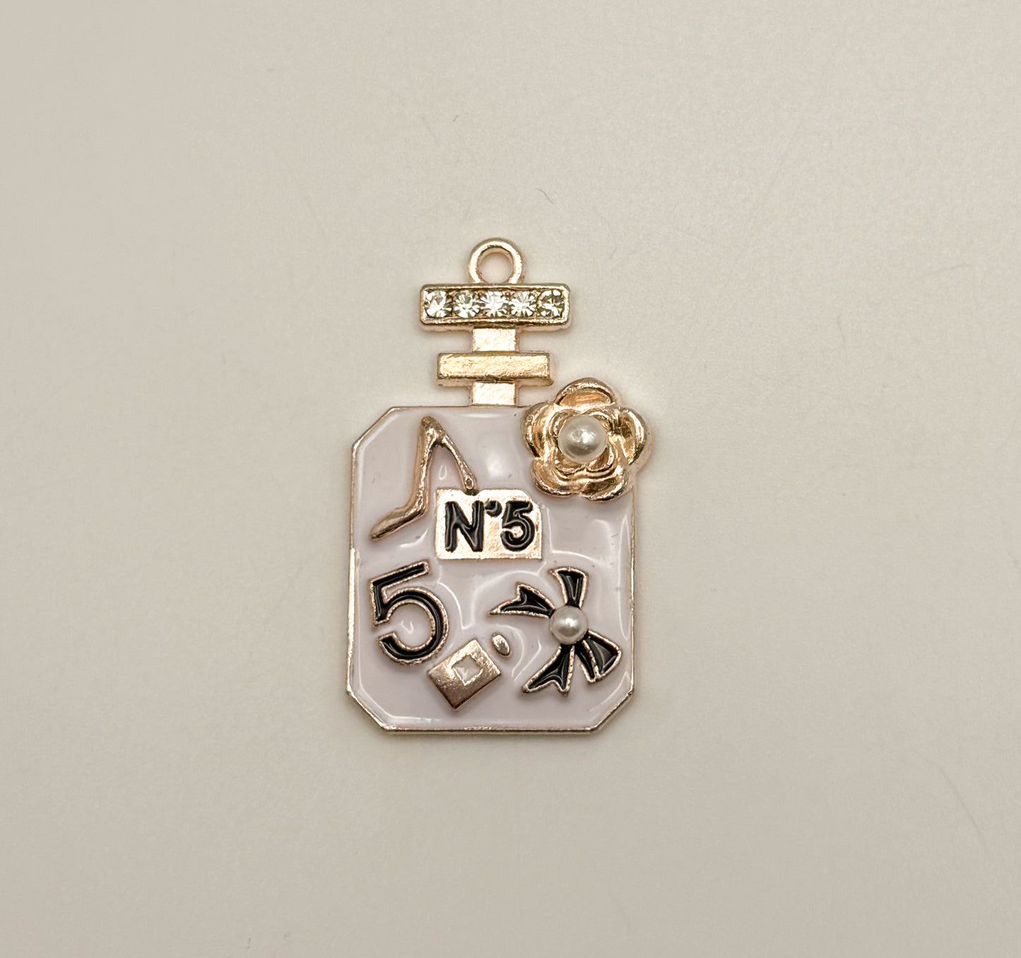 Black & White Enameled Gold #5 Perfume Bottle DIY Metal Charms