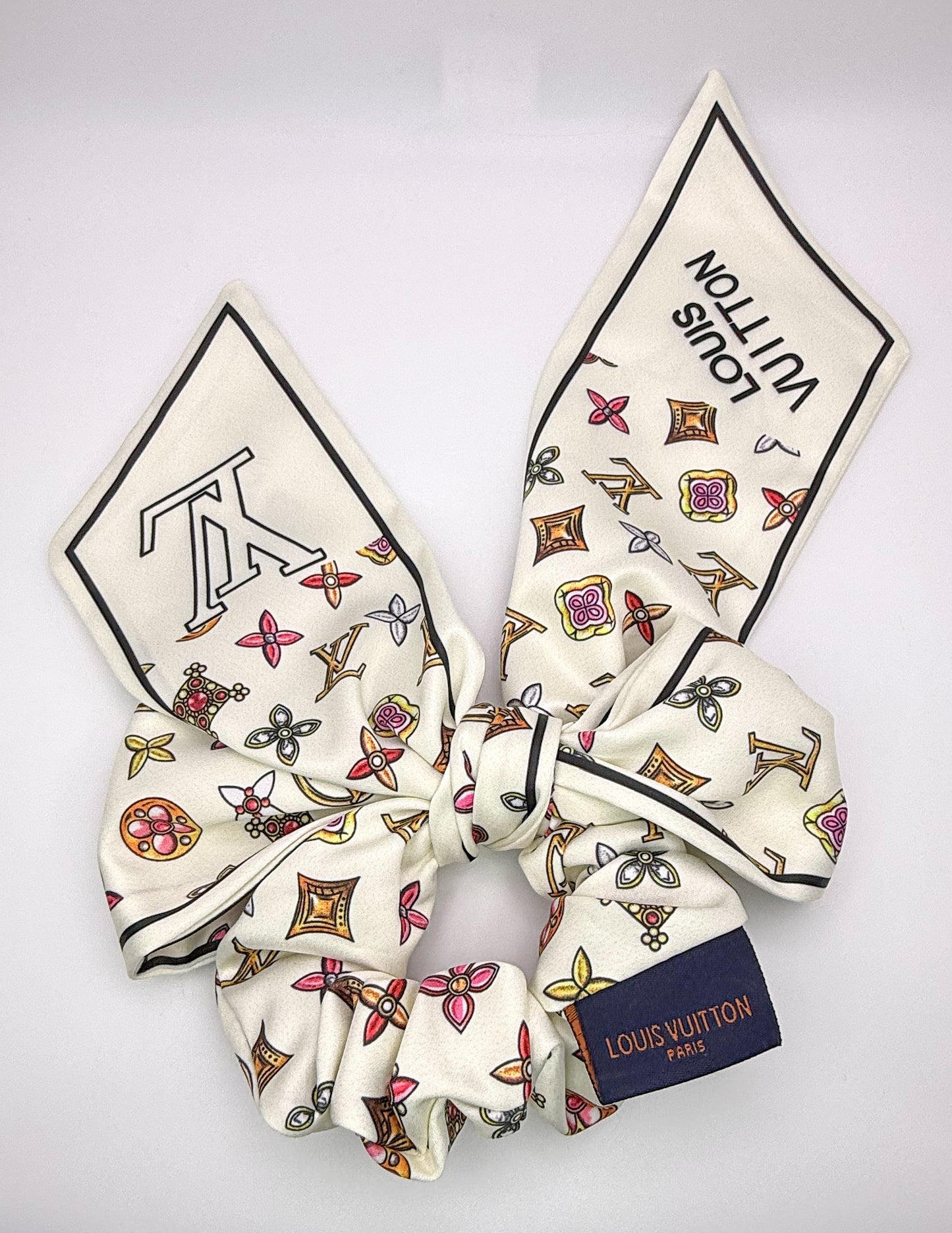 LV Designer Scrunchie Hair Tie with Removable mini Scarf Hair Ribbon