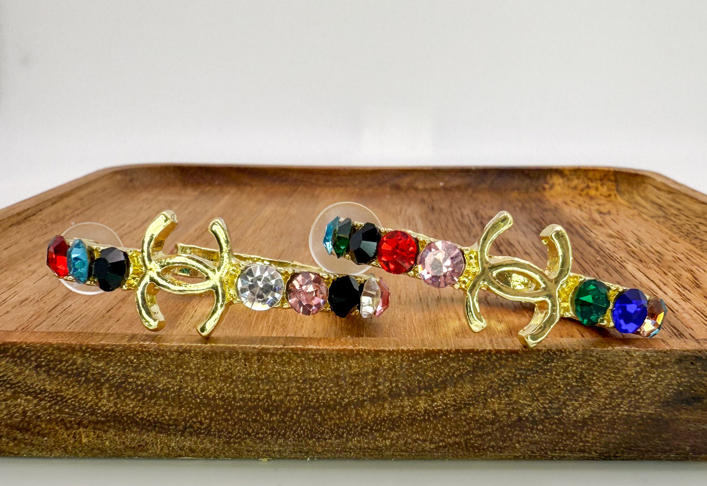 CC Designer Colorful Rhinestone Gold Hoop Earrings