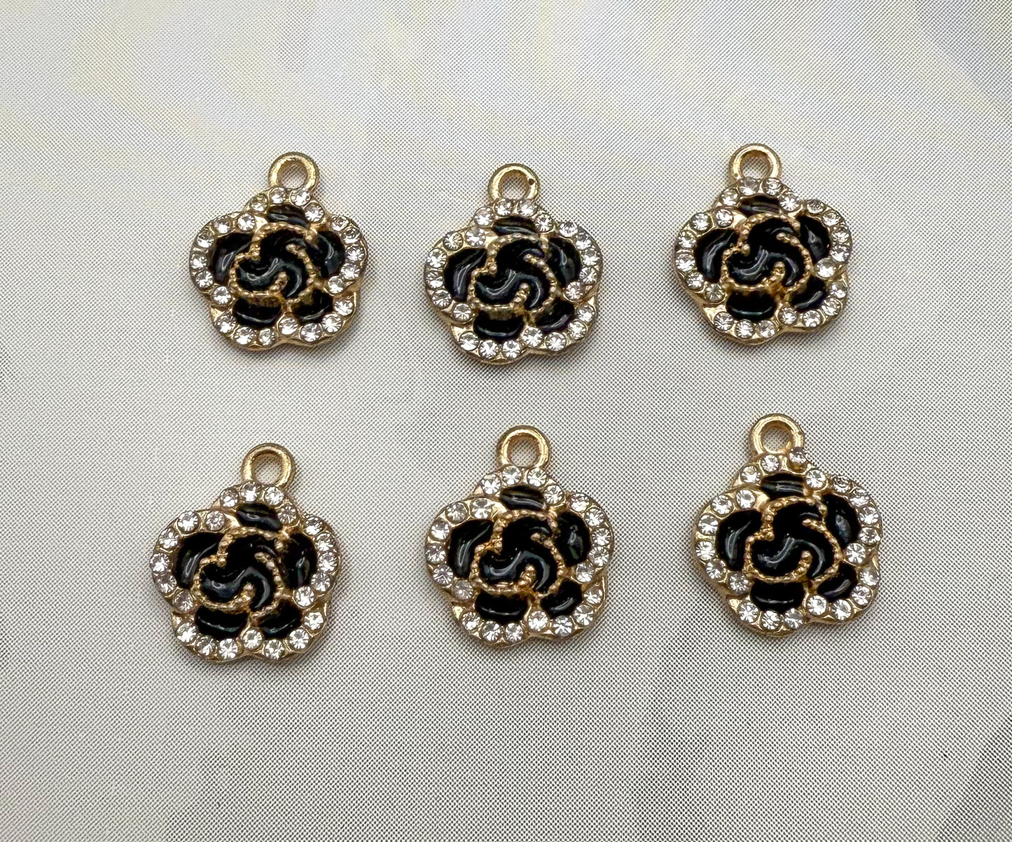 Red & Black Sparkly Flower DIY Gold Charms