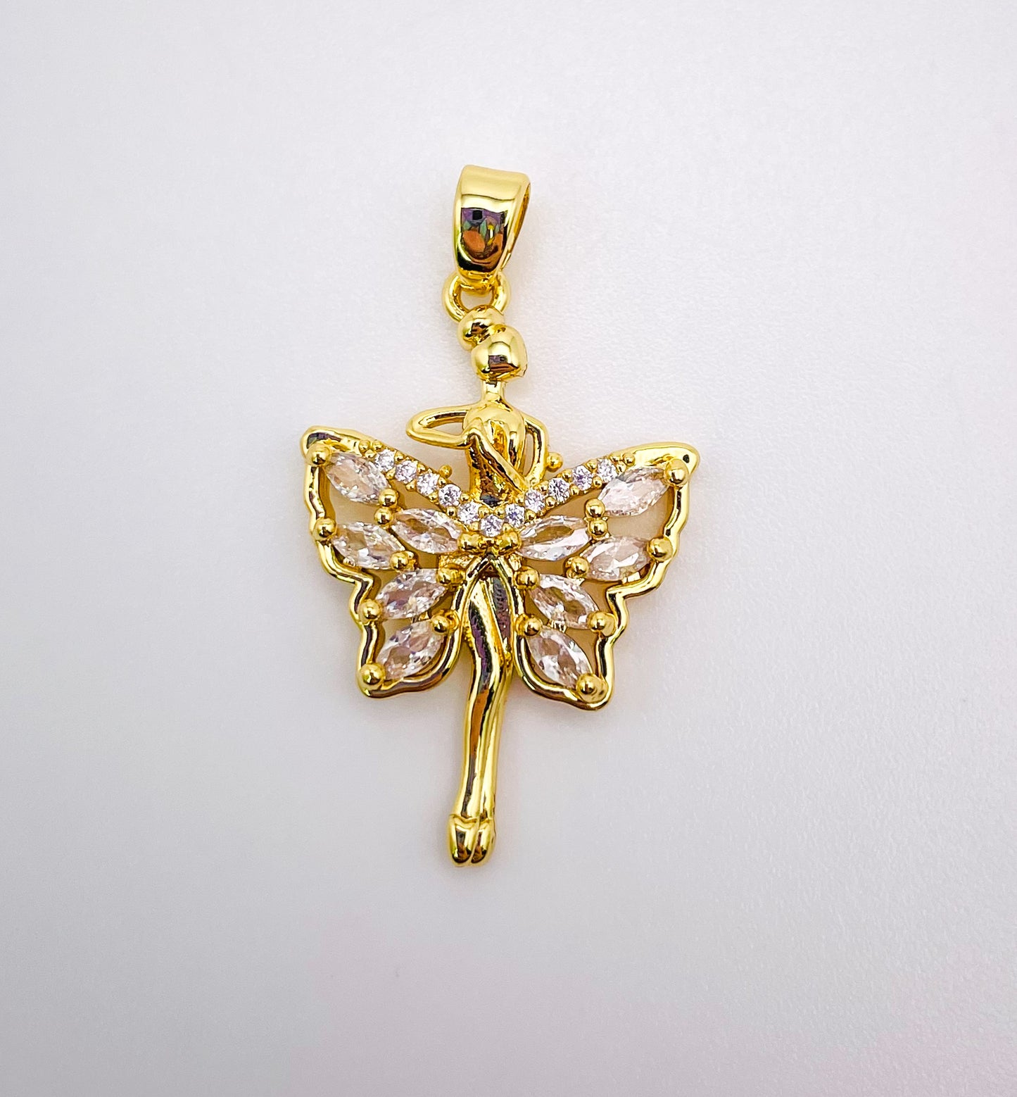 Gold Zircon Fairy Pendant