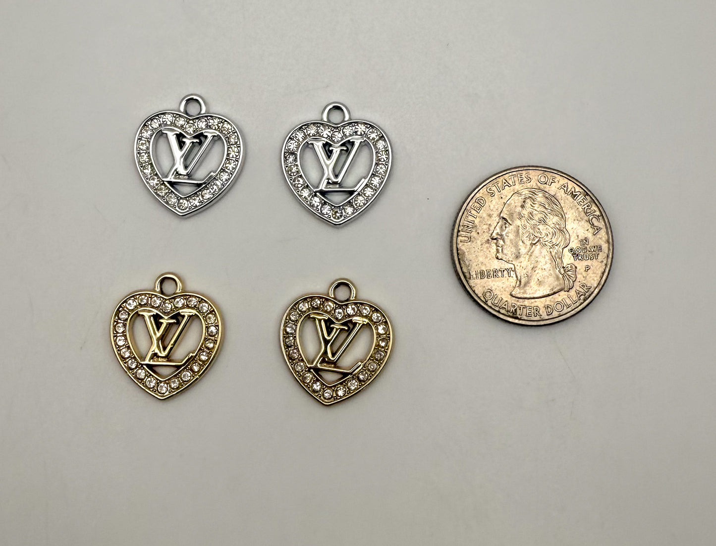 Gold & Silver LV Designer Heart DIY Charm Pendants