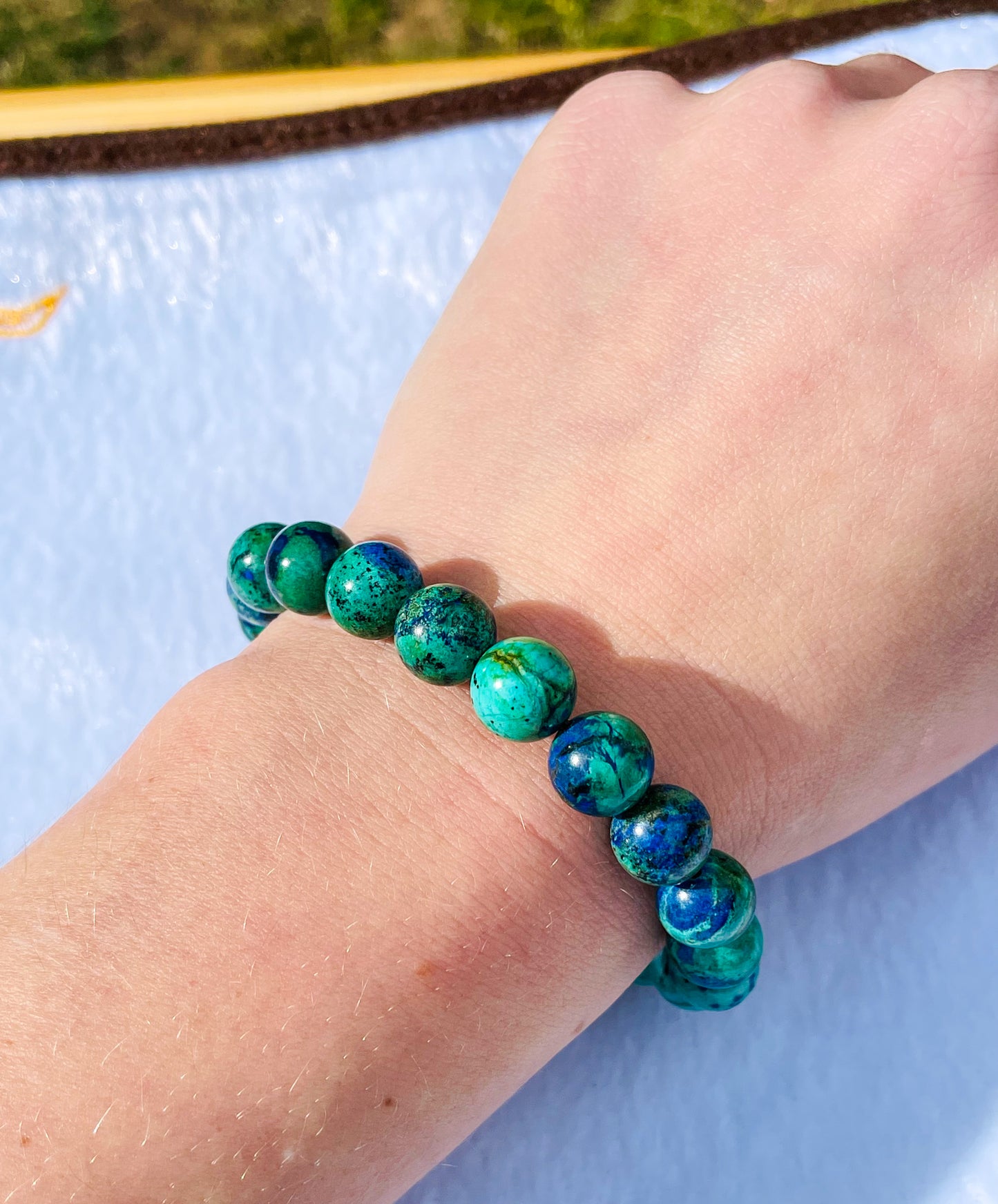 Natural Azurite with Malachite Crystal Beaded Stretch Adjustable Bracelet