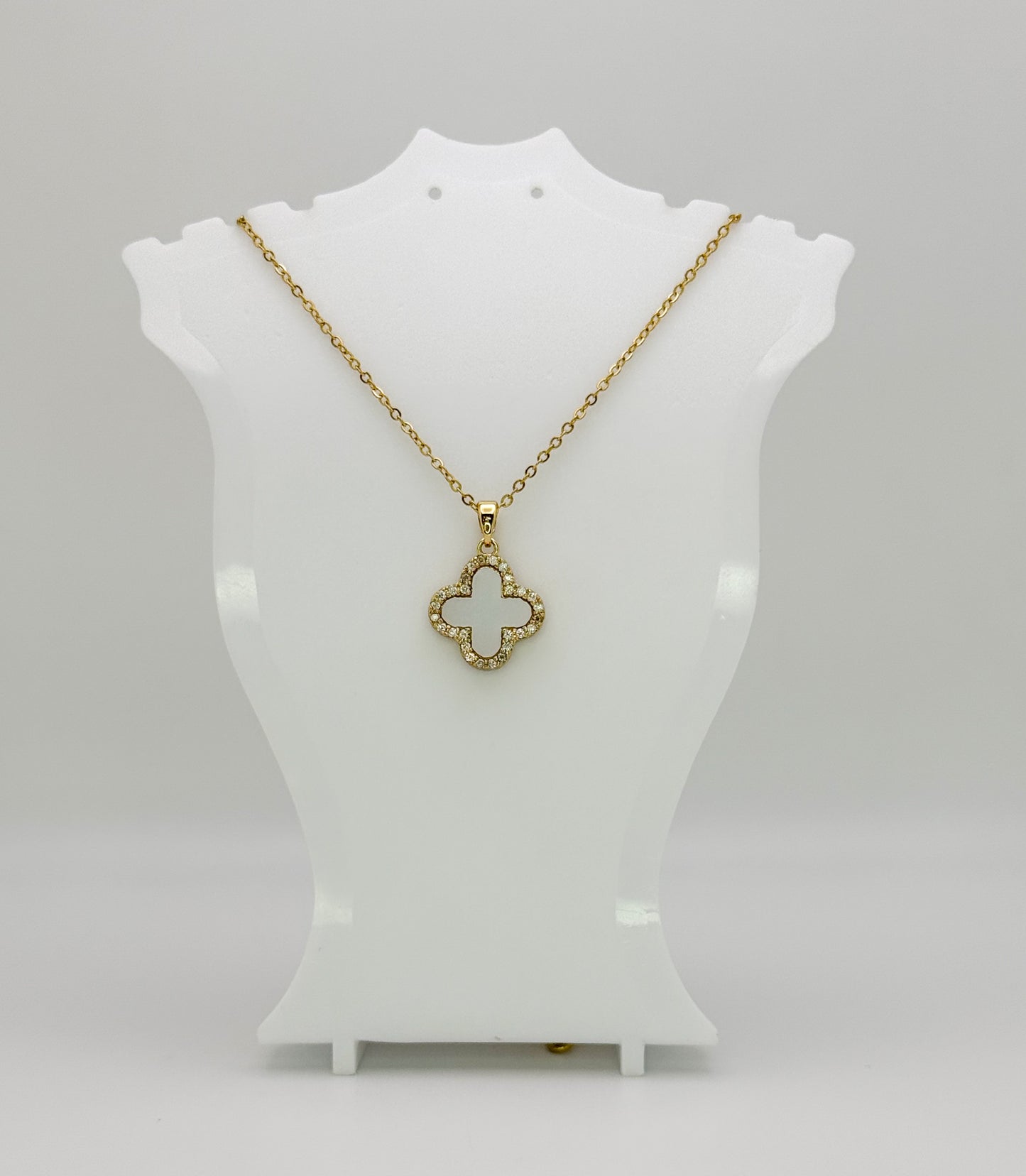 LV Black/White Front & Back Reversible Clover Gold Adjustable Stainless Steel Necklace