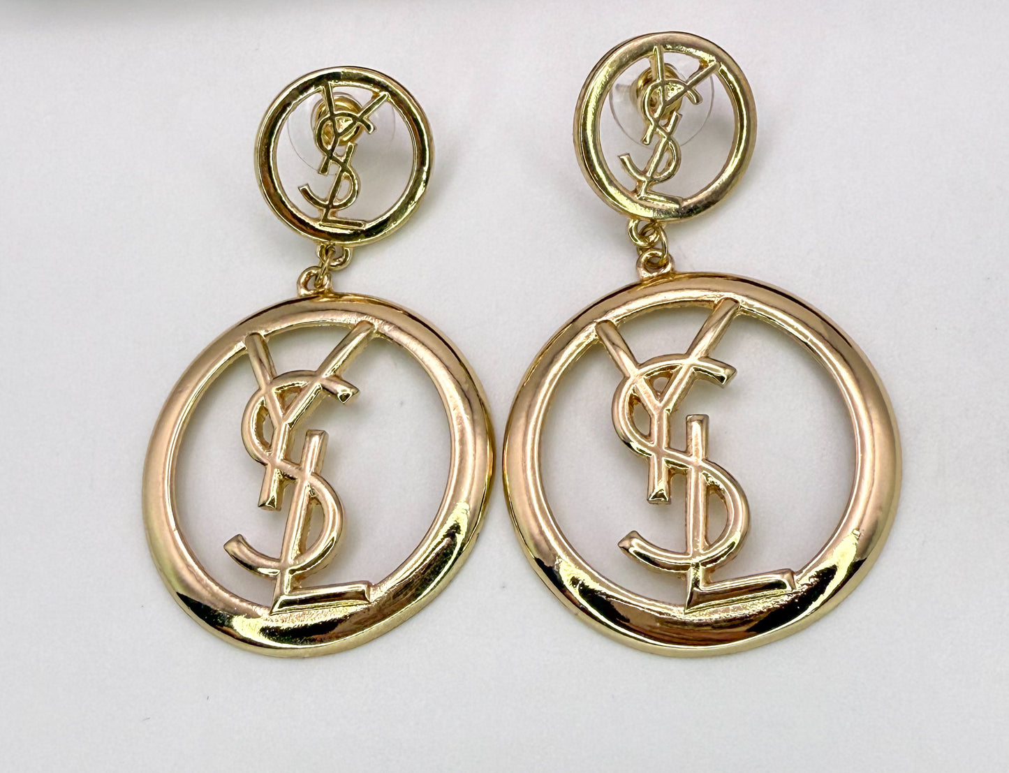 Gold YSL Stud Dangling Hoop Earrings