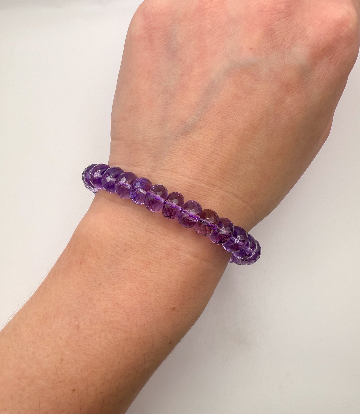 High Quality Natural Amethyst Faceted Donut Shaped Beaded Bracelet