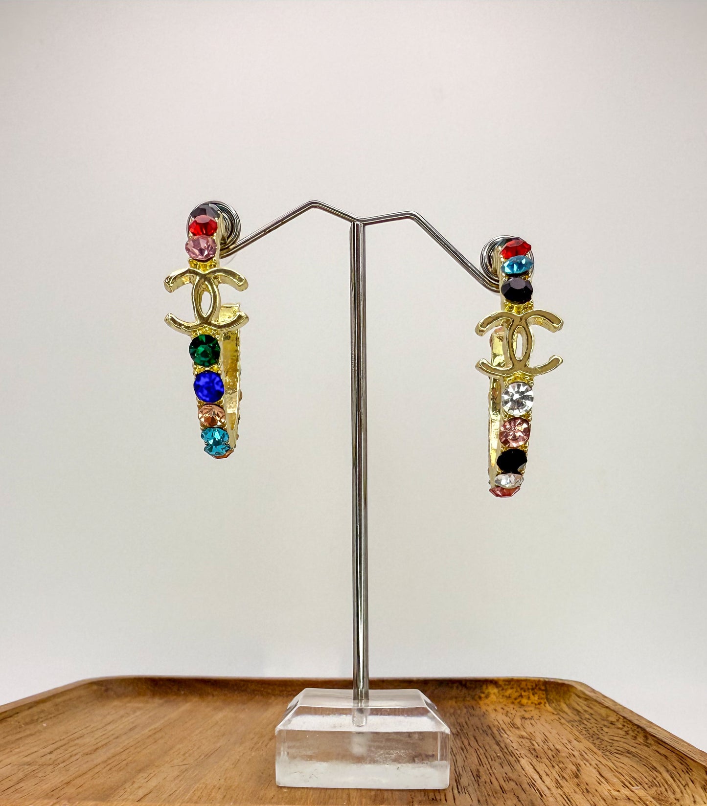 CC Designer Colorful Rhinestone Gold Hoop Earrings