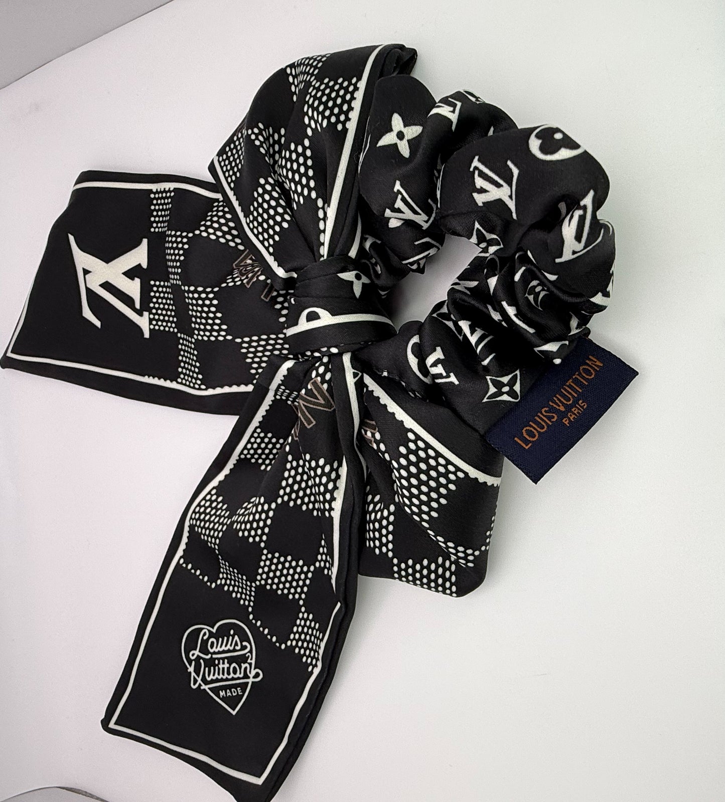 LV Designer Scrunchie Hair Tie with Removable mini Scarf Hair Ribbon