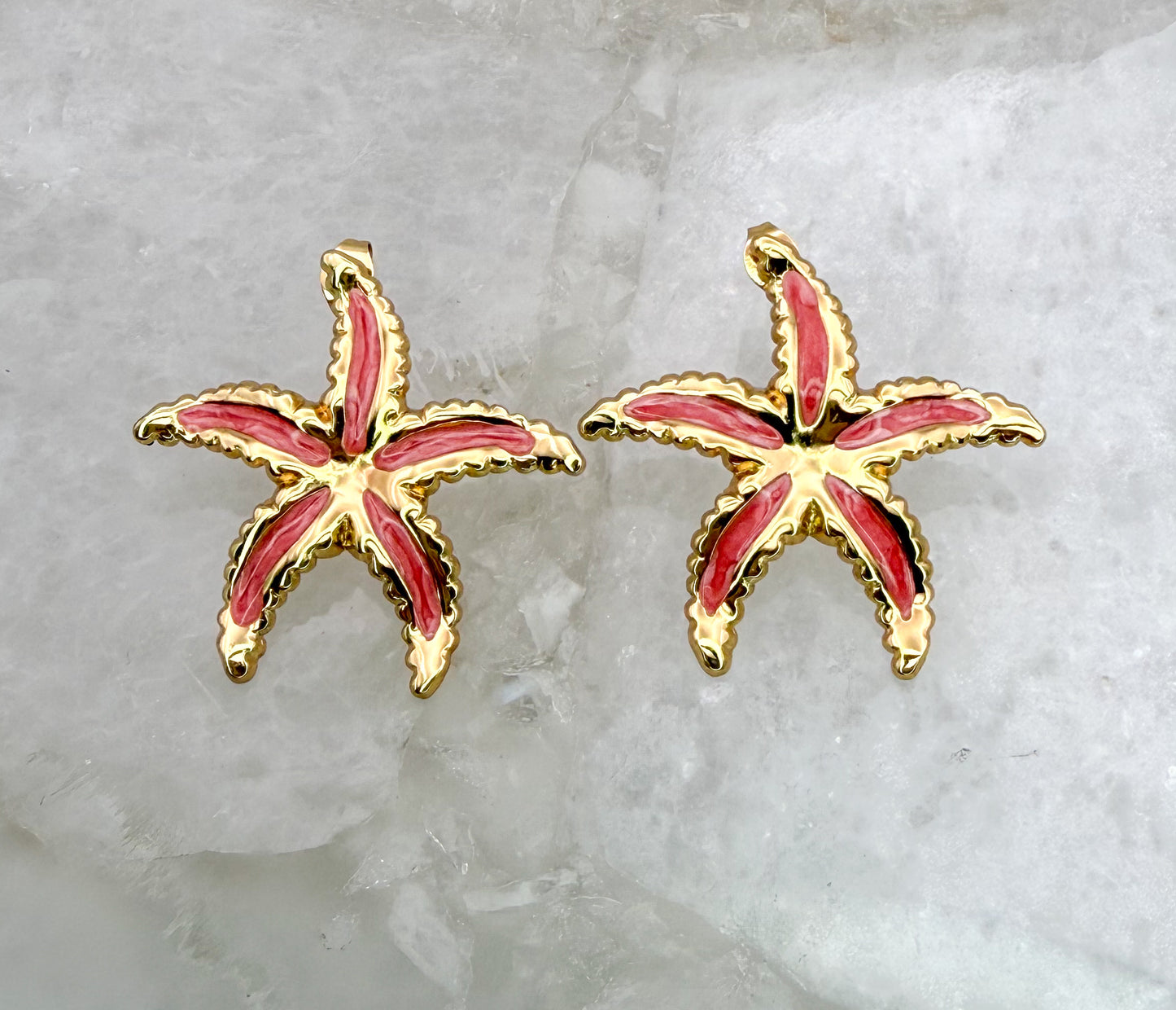 Gold Stainless Steel Colorful Starfish Stud Earrings