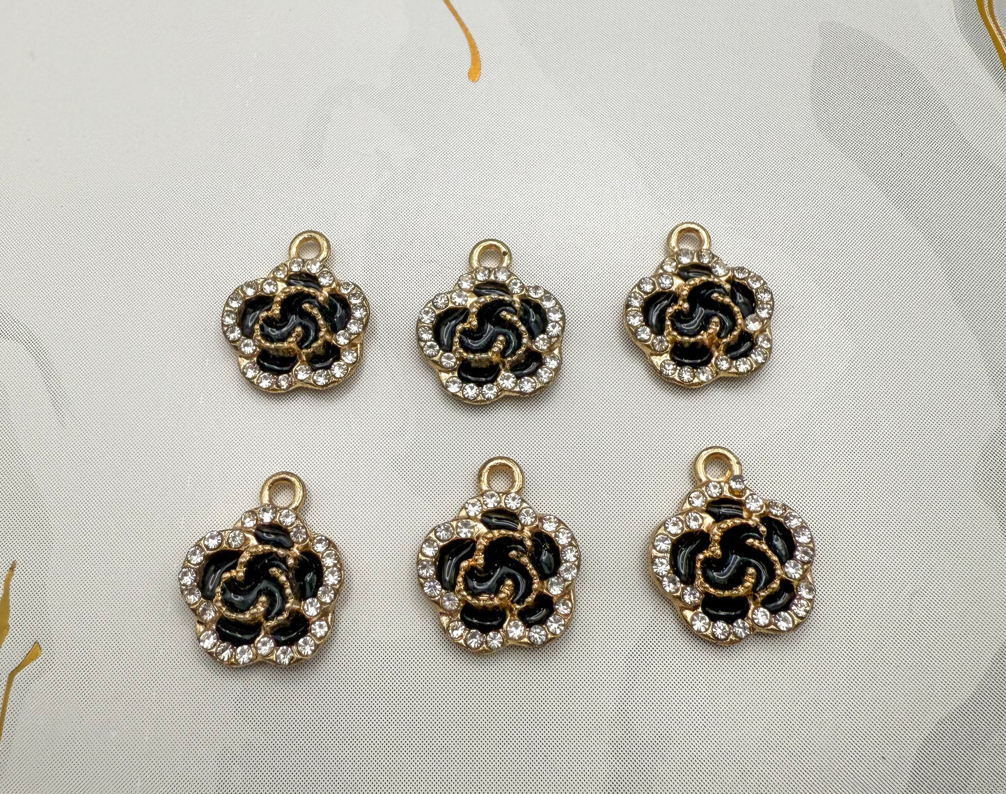Red & Black Sparkly Flower DIY Gold Charms