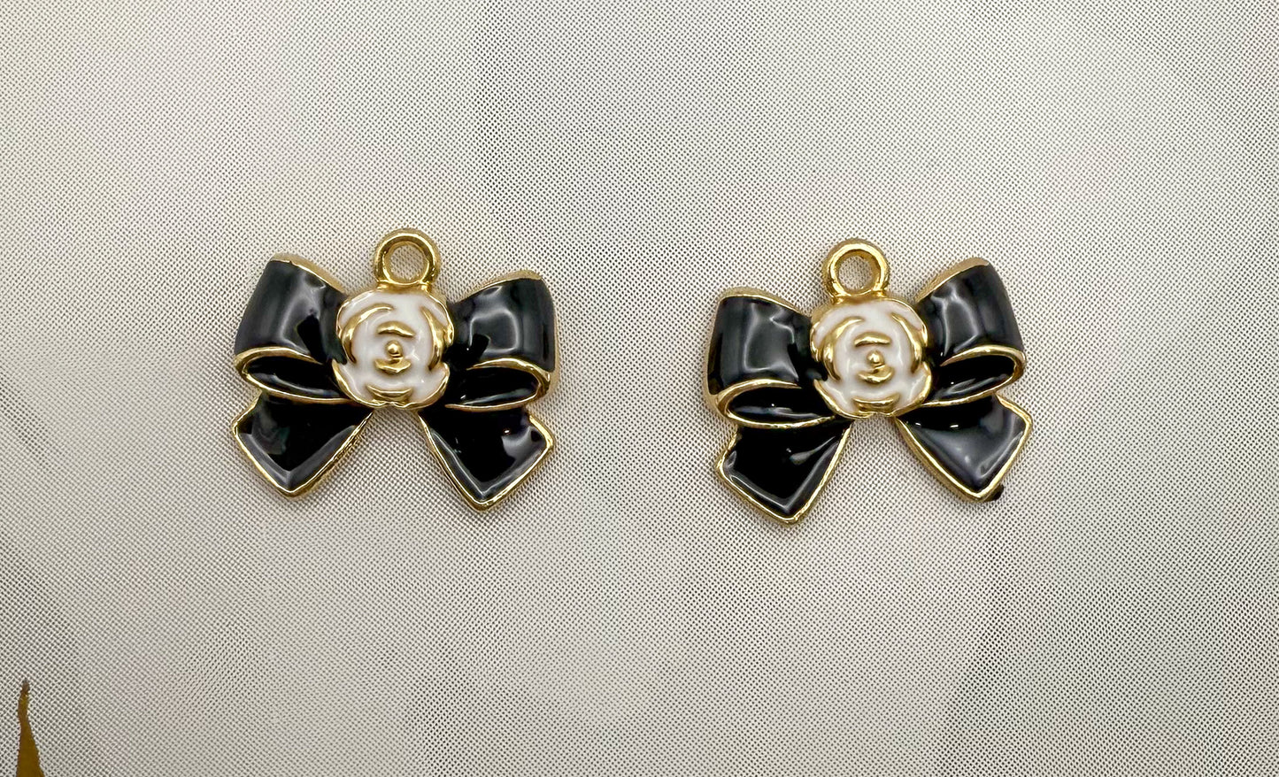 CC Inspired Gold Black & White Flower Bow tie DIY Metal Charm