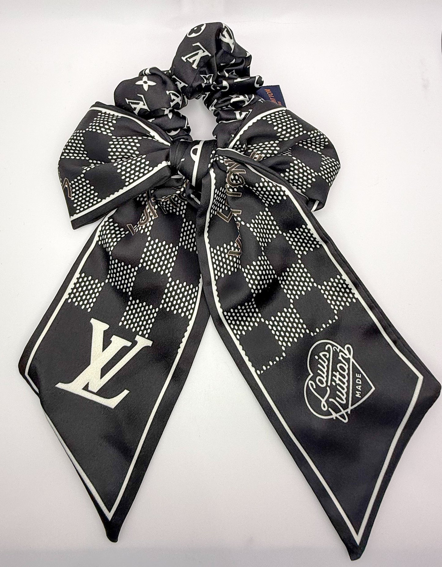 LV Designer Scrunchie Hair Tie with Removable mini Scarf Hair Ribbon