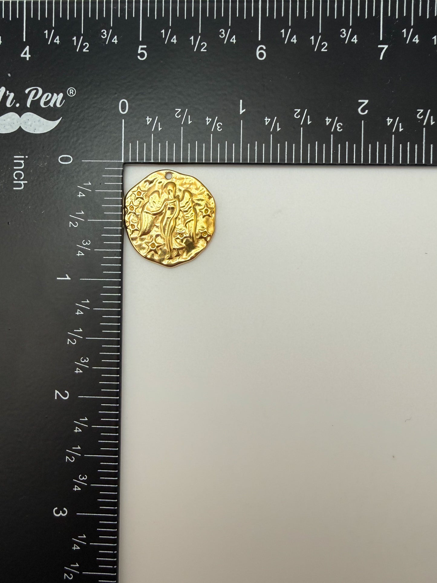 Stainless Steel Gold Hammered Angel Coin Charm Pendant