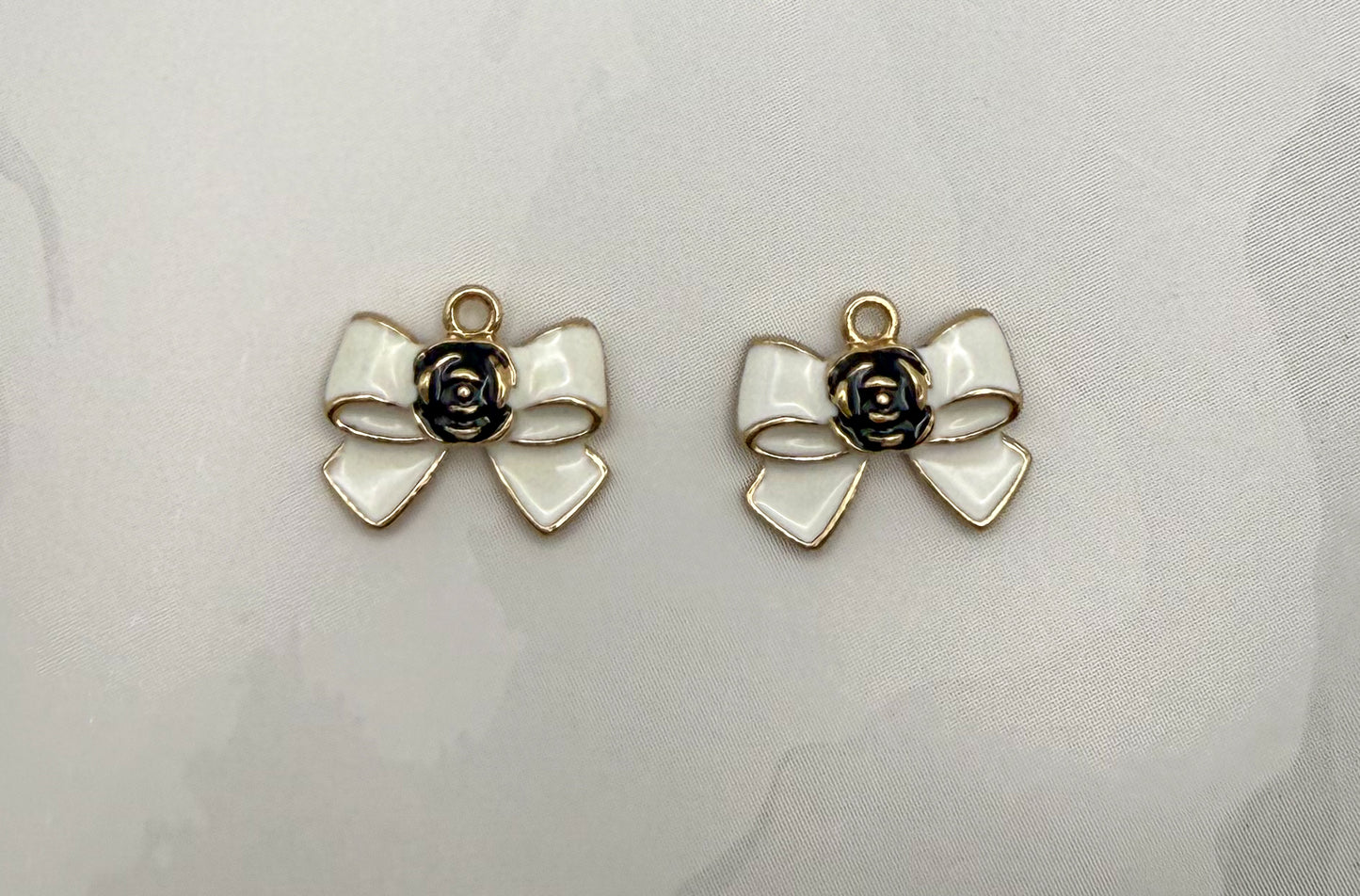CC Inspired Gold Black & White Flower Bow tie DIY Metal Charm