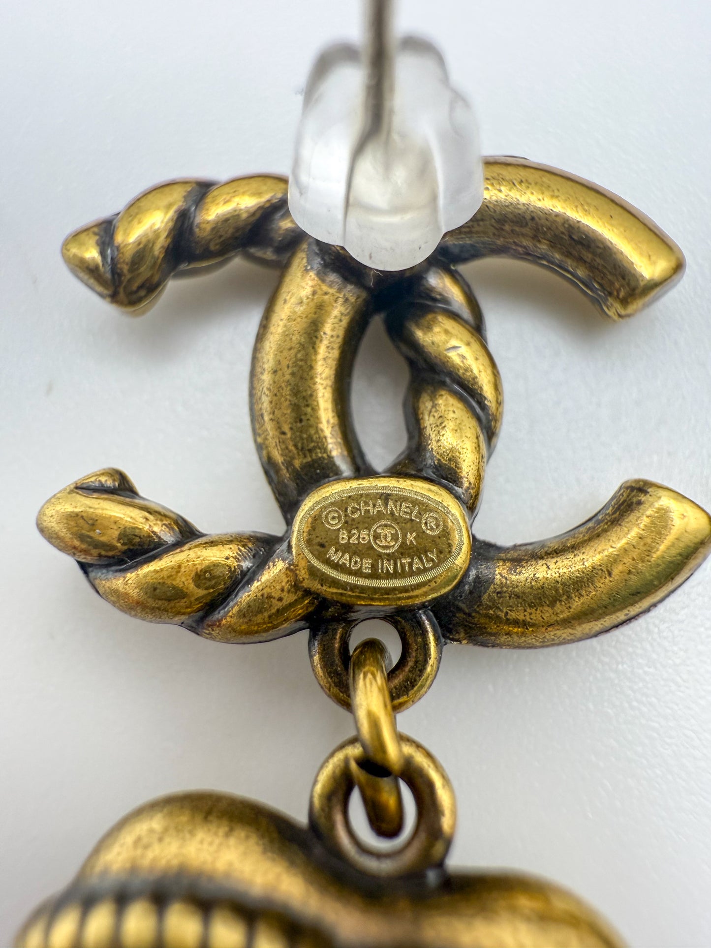 Antique Gold CC Designer Love & Anchor Stud Dangle Earrings