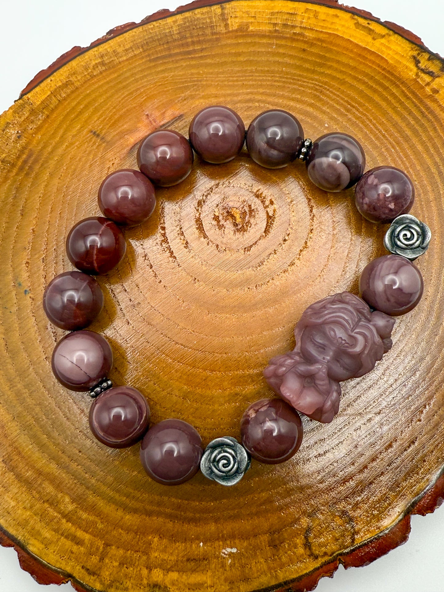 Natural Purple Alashan Agate Gemstone Phoenix Girl Adjustable Stretch Bracelet