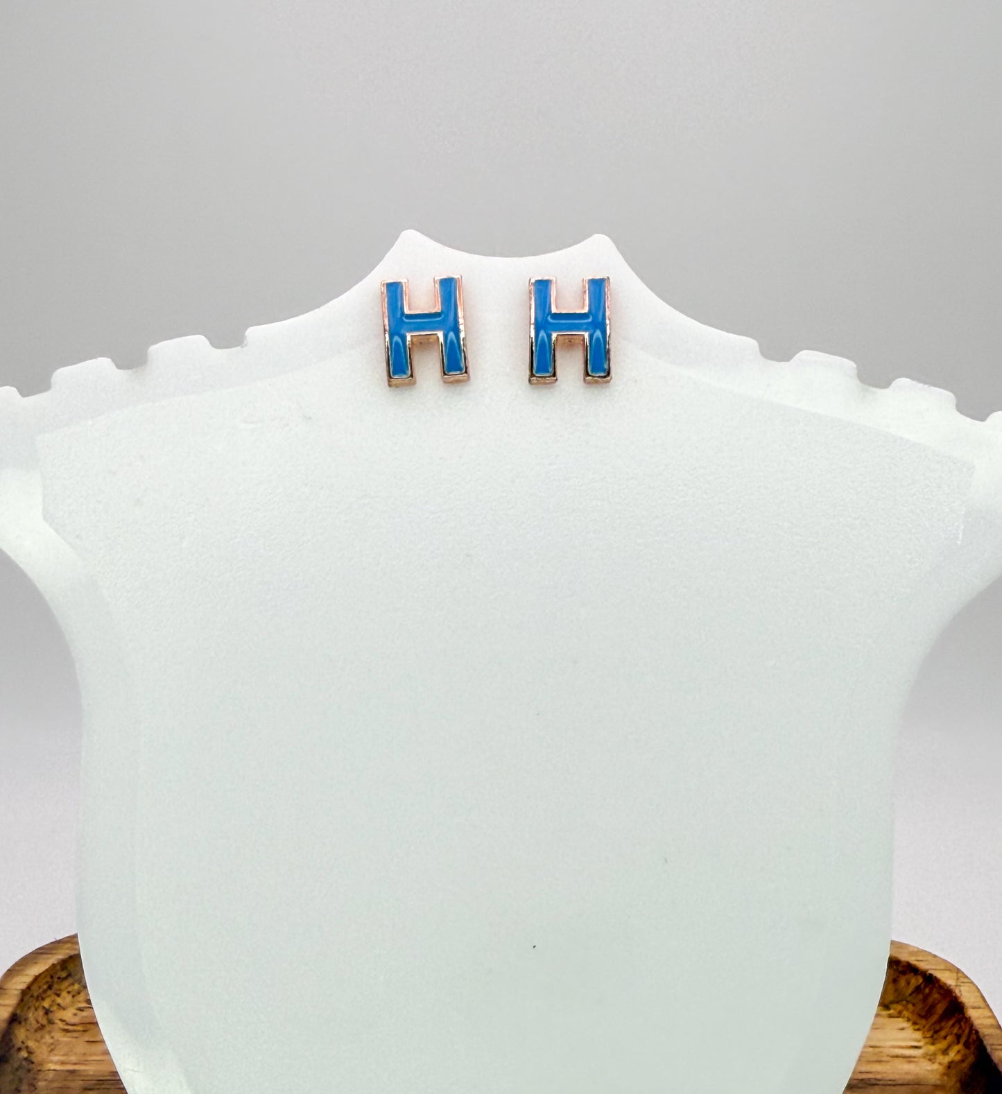 Hermes Blue Gold Stud Earrings
