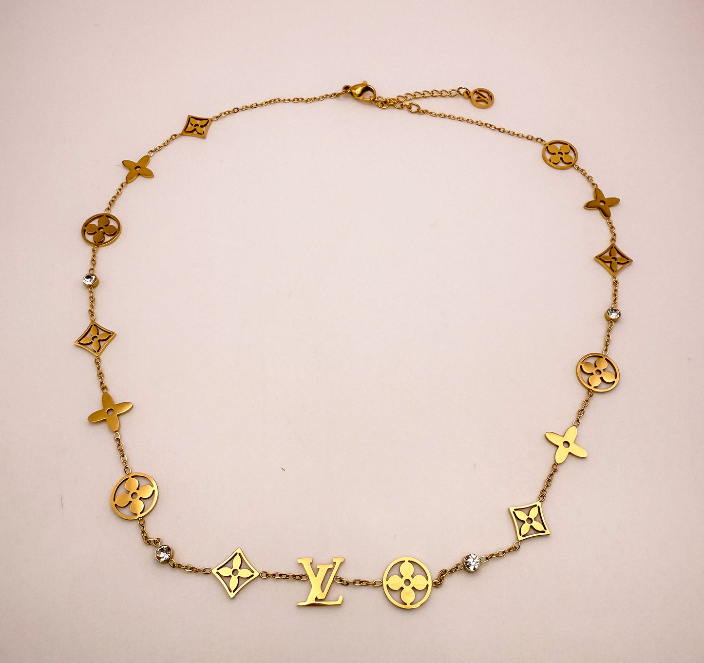 LV Designer Logo Gold Stainless Steel Necklace