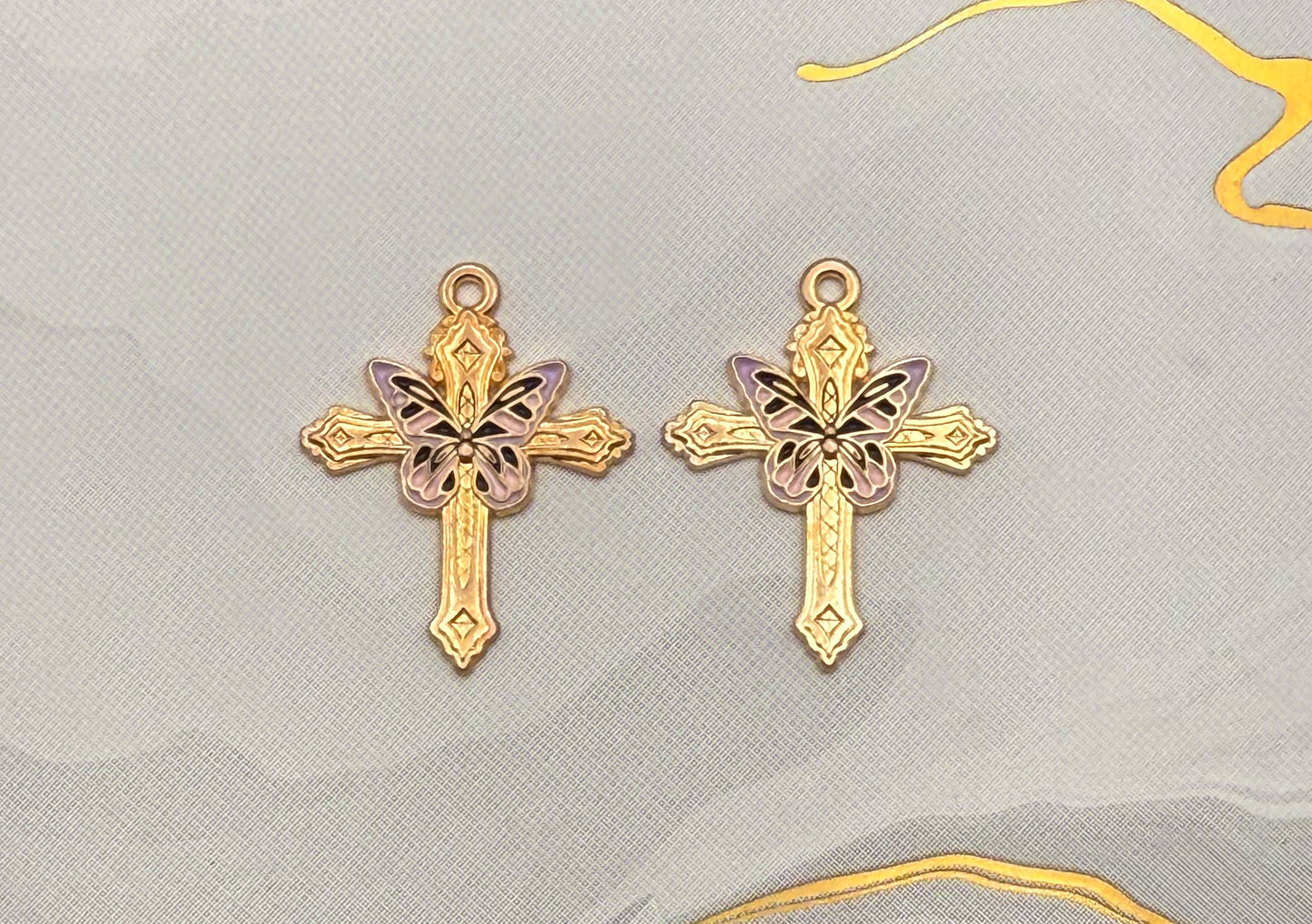 Gold Butterfly Cross DIY Metal Charms