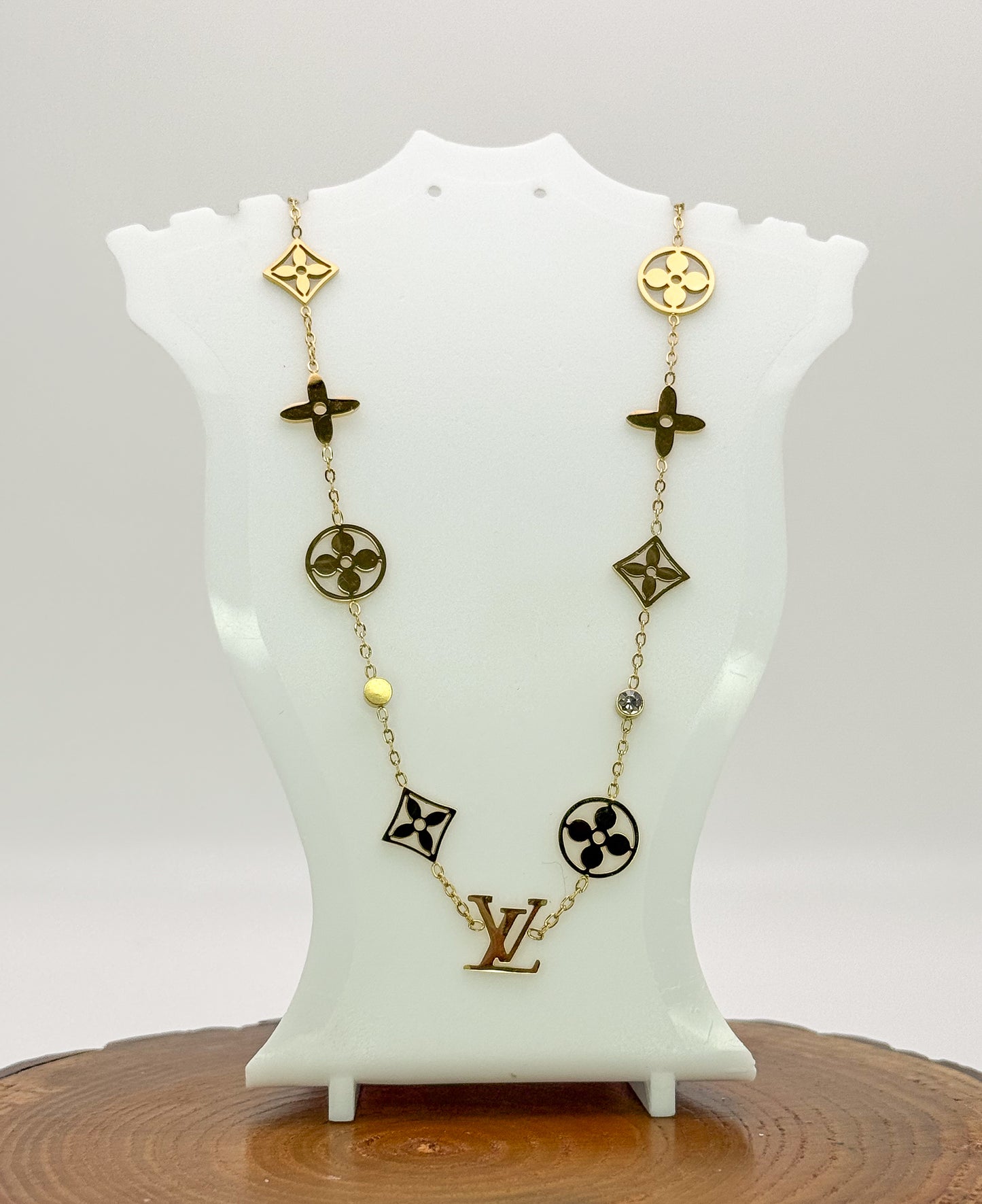LV Designer Logo Gold Stainless Steel Necklace