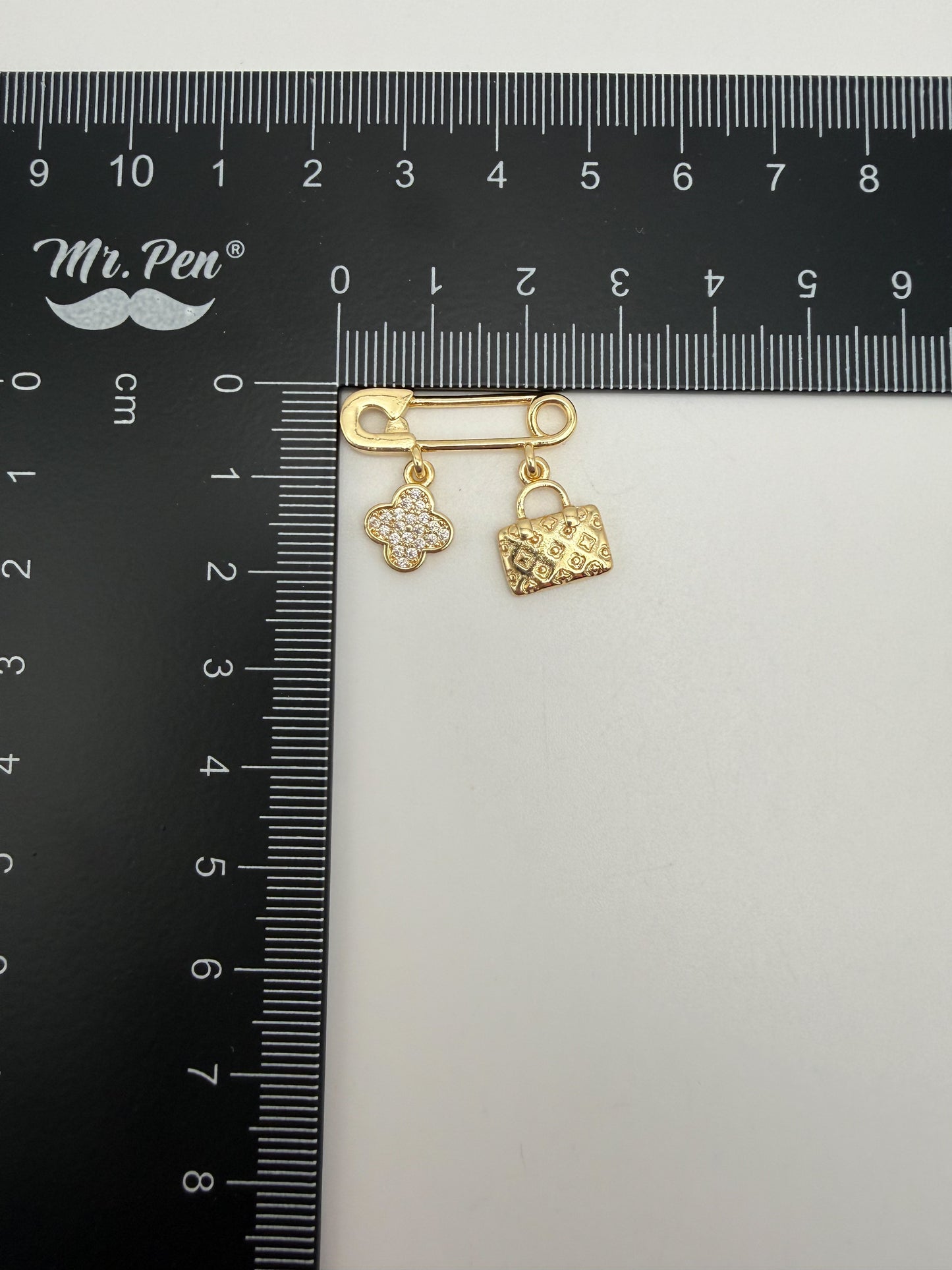 LV Inspired Clover & Purse Silver or Gold Safety Pin Dangle Charm Pendant