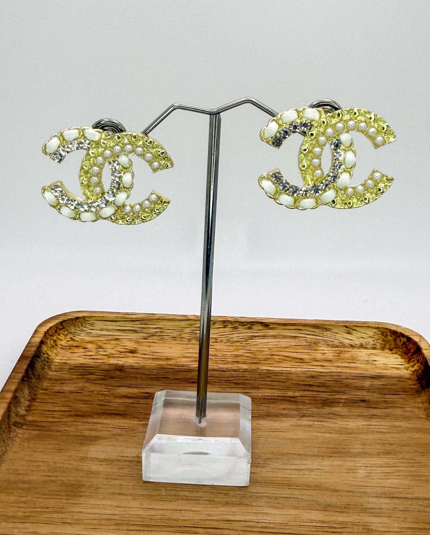 Bulky Gold CC Designer Stud Earrings