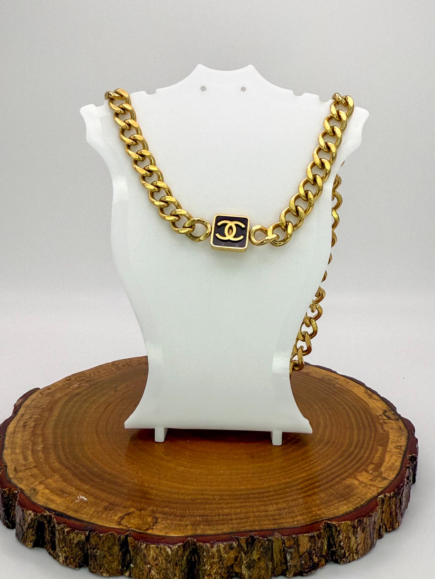 Gold Cuban Style CC Designer Stainless Steel Adjustable Necklace