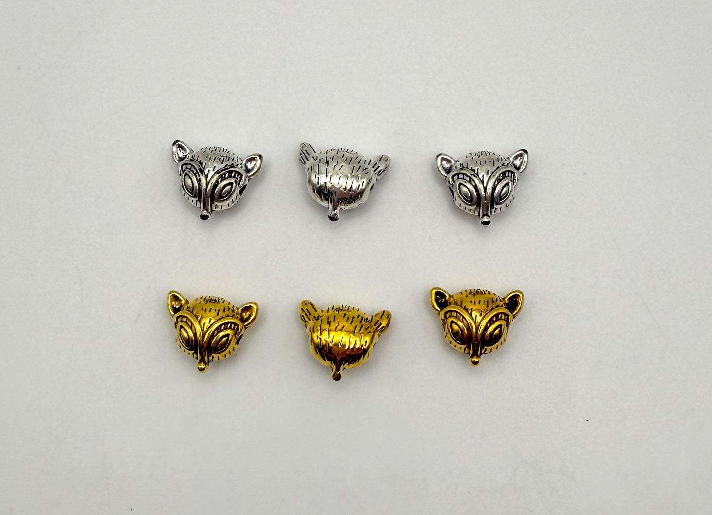 Fox Head Gold & Silver Spacers Charm Beads