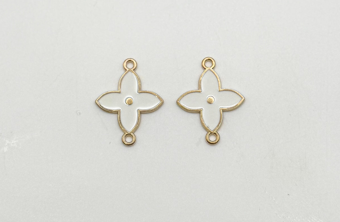 Black & White Enamel Clover Flower DIY Connector Metal Charms