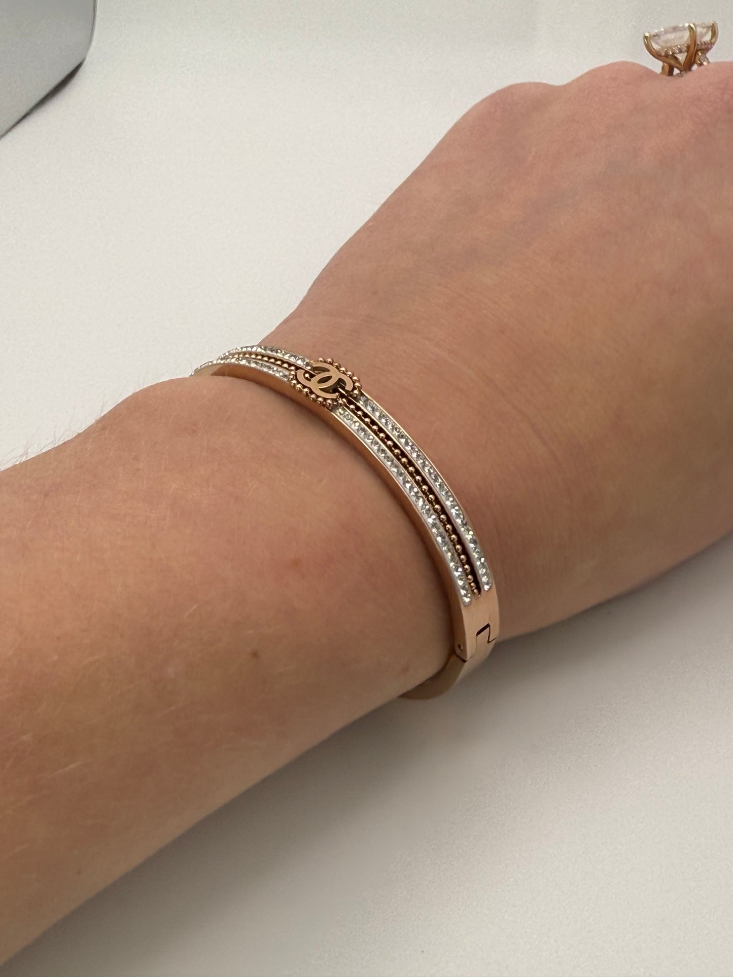 Rose Gold Stainless Steel Chanel Designer Bangle Bracelet