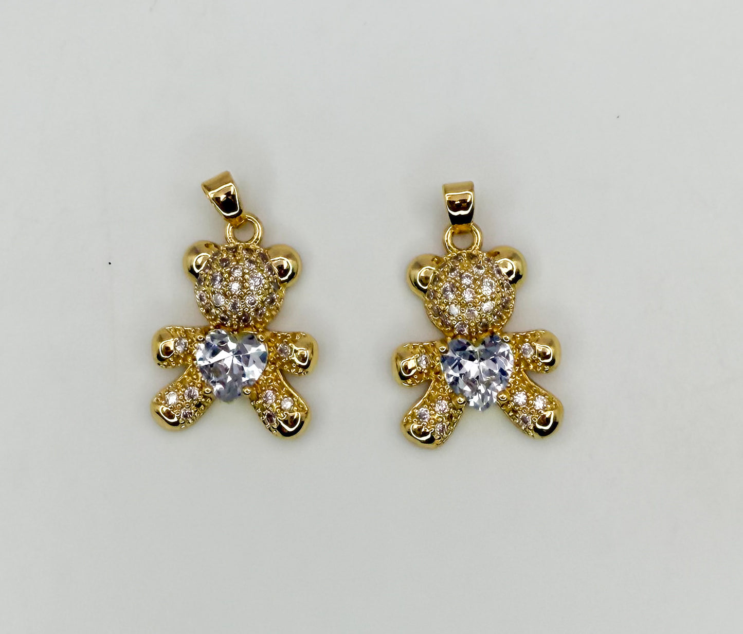 Gold Teddy Bear Pendants with Zircon Gems