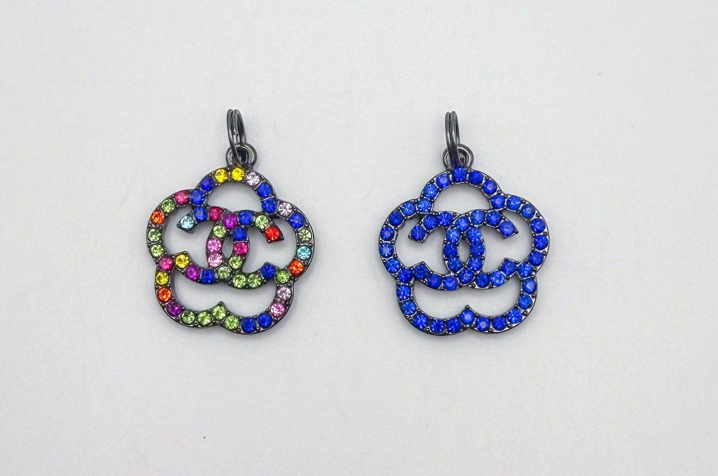 Sparkling Rhinestone Covered Black CC Designer Metal DIY Pendant Charms