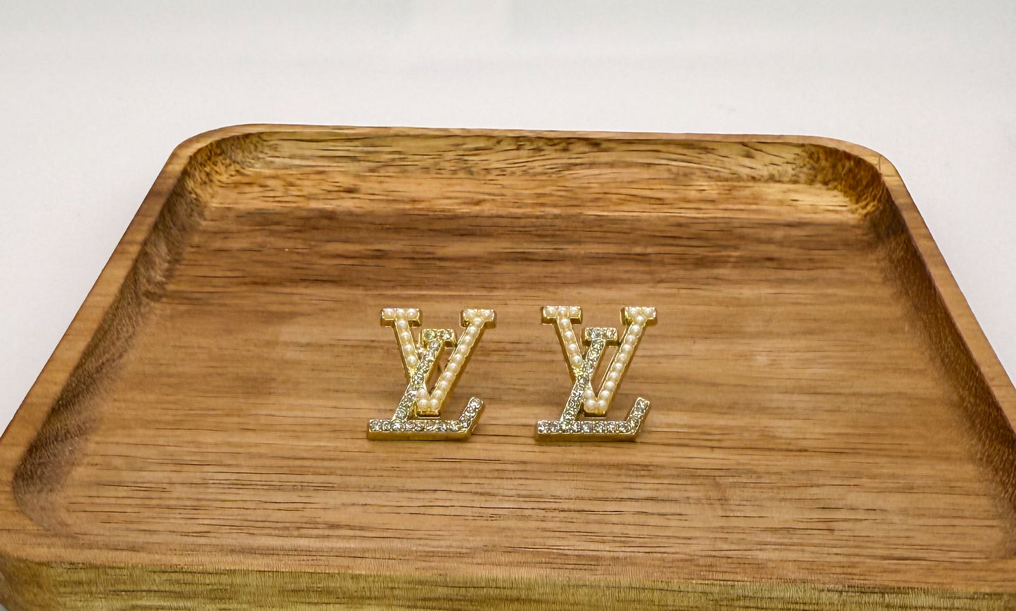 LV Designer Gold Logo Stud Earrings