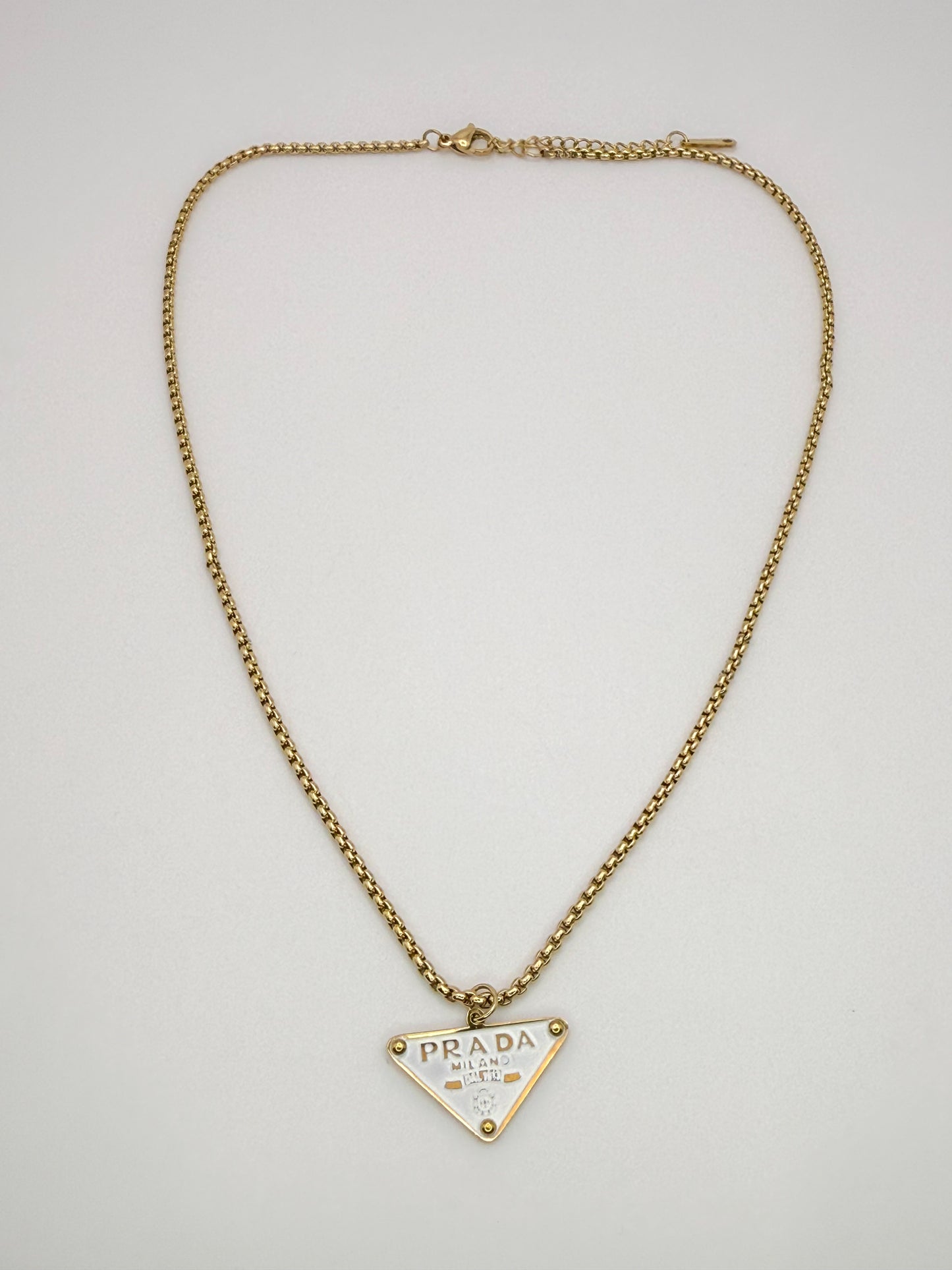Gold Prada Designer Pendant Stainless Steel Necklace